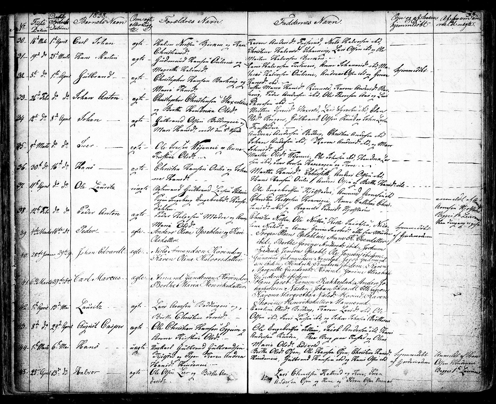 Nes prestekontor Kirkebøker, AV/SAO-A-10410/F/Fa/L0006: Parish register (official) no. I 6, 1833-1845, p. 33