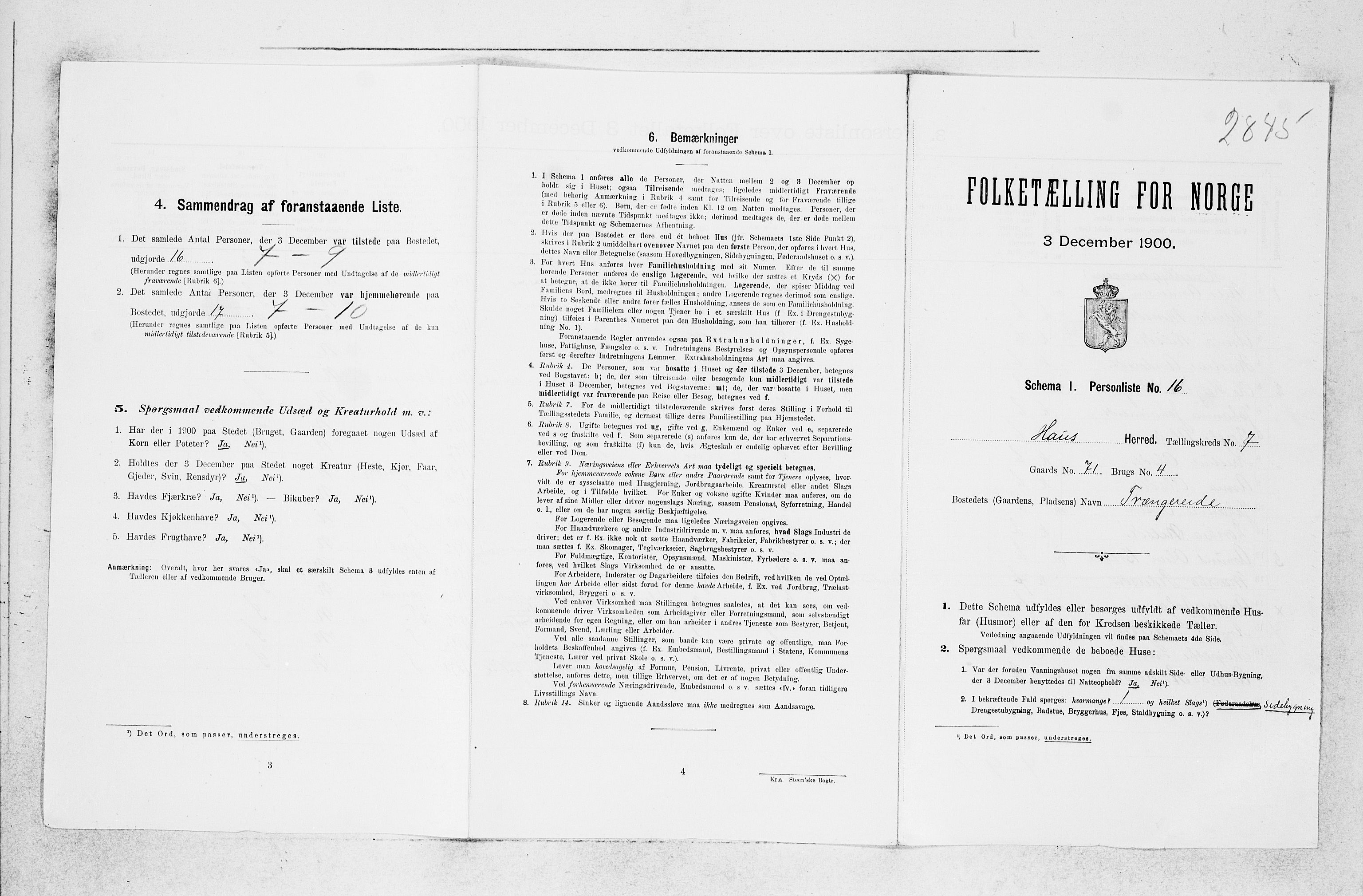 SAB, 1900 census for Haus, 1900, p. 851