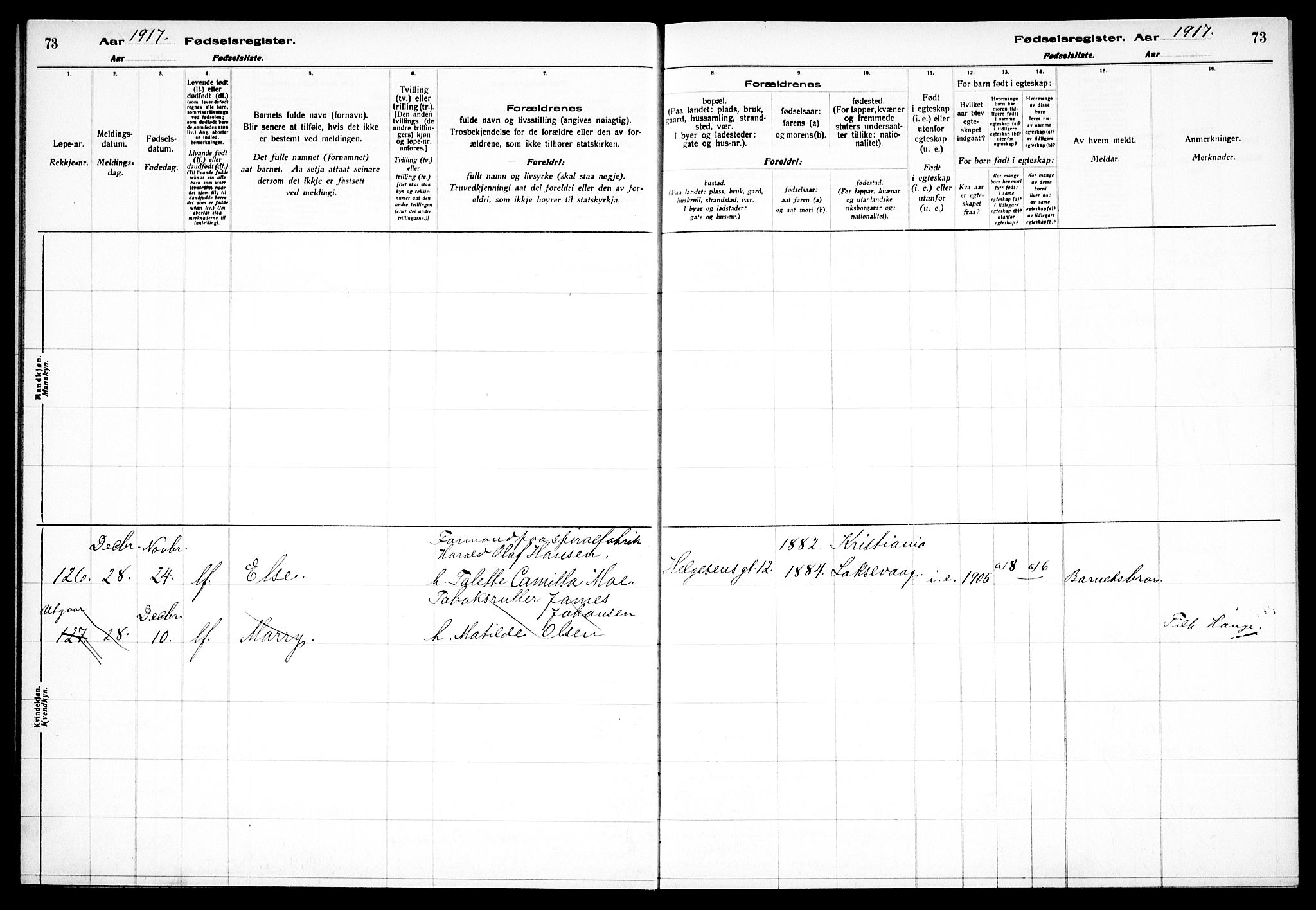 Paulus prestekontor Kirkebøker, AV/SAO-A-10871/J/Ja/L0001: Birth register no. 1, 1916-1923, p. 73