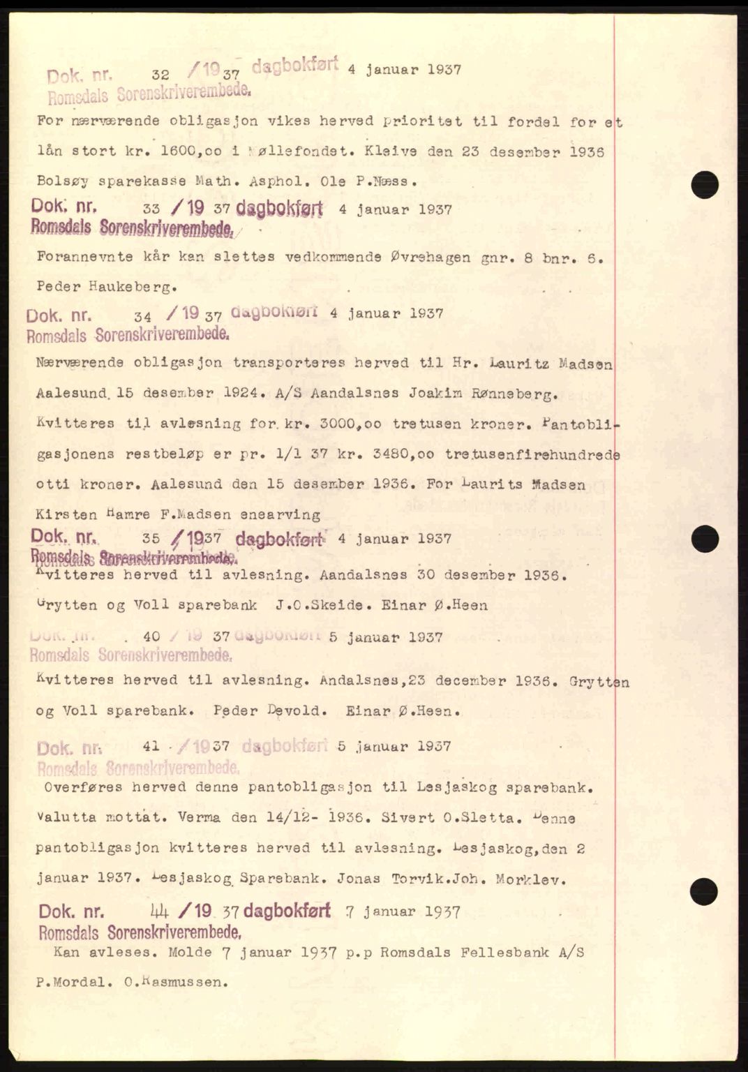 Romsdal sorenskriveri, AV/SAT-A-4149/1/2/2C: Mortgage book no. C1a, 1936-1945, Diary no: : 32/1937