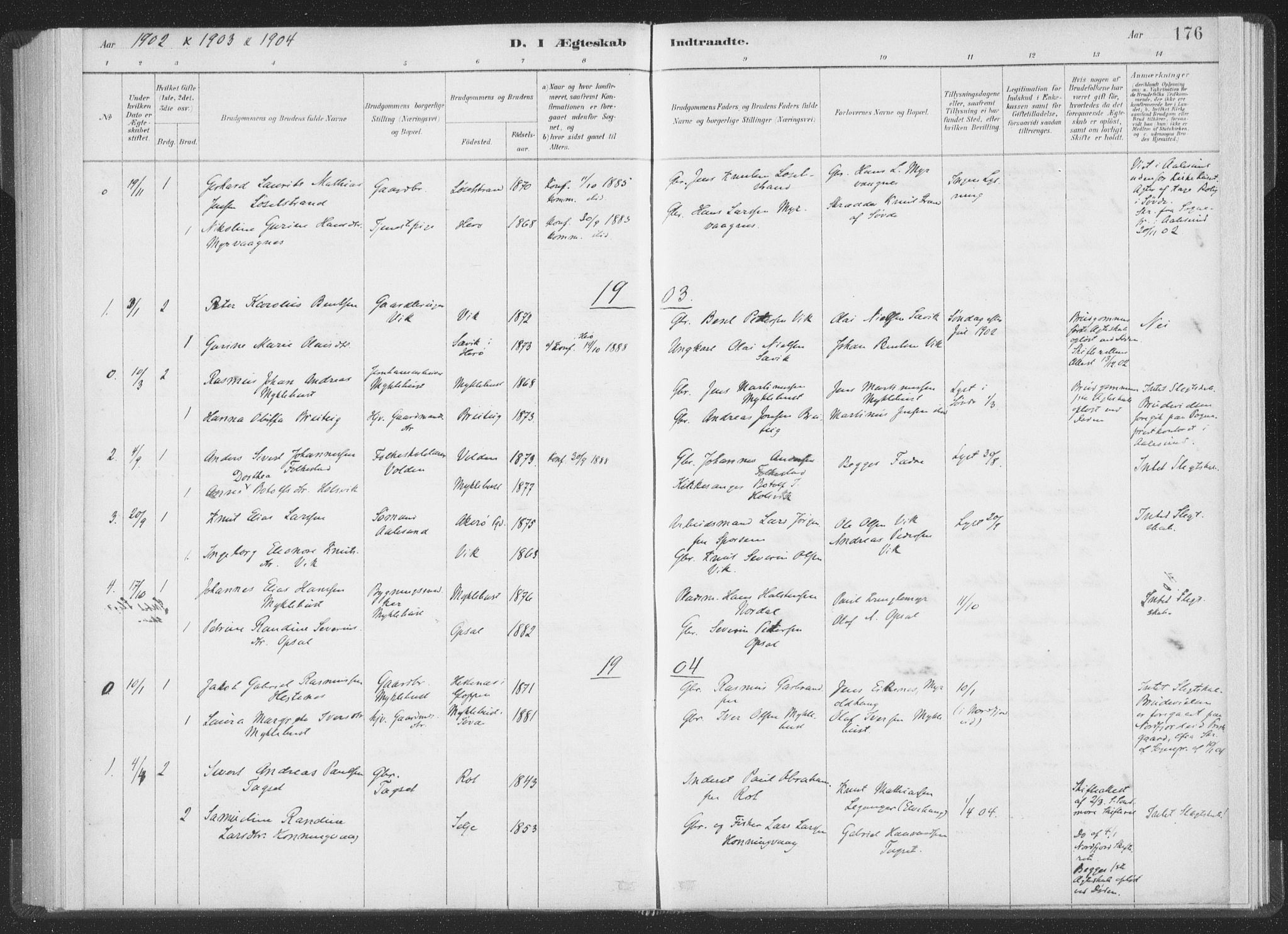 Ministerialprotokoller, klokkerbøker og fødselsregistre - Møre og Romsdal, AV/SAT-A-1454/502/L0025: Parish register (official) no. 502A03, 1885-1909, p. 176