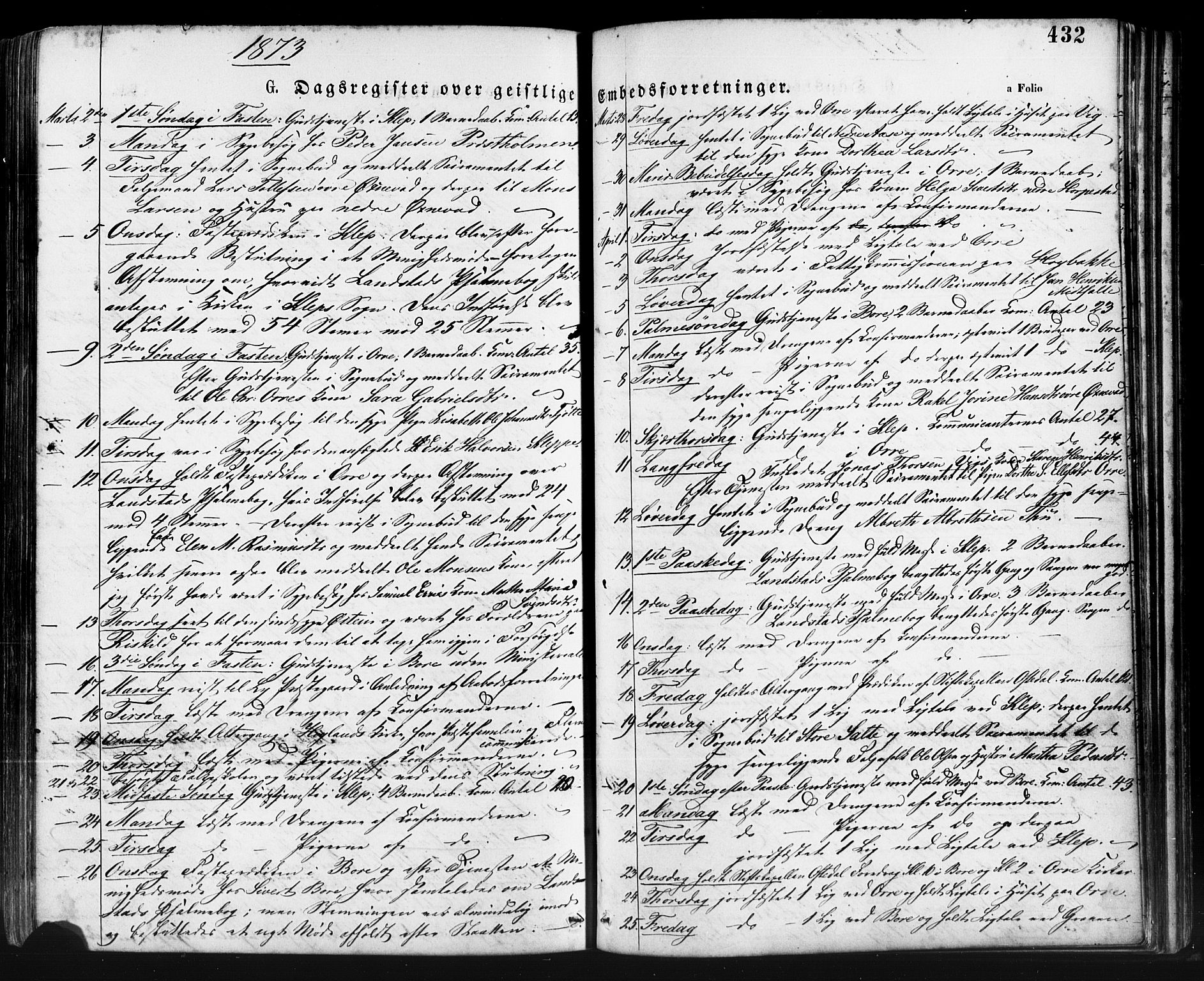 Klepp sokneprestkontor, AV/SAST-A-101803/001/3/30BA/L0006: Parish register (official) no. A 6, 1871-1885, p. 432