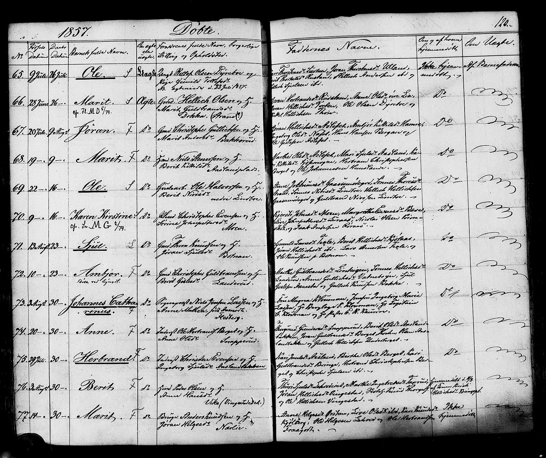 Flesberg kirkebøker, SAKO/A-18/F/Fa/L0006: Parish register (official) no. I 6, 1834-1860, p. 120