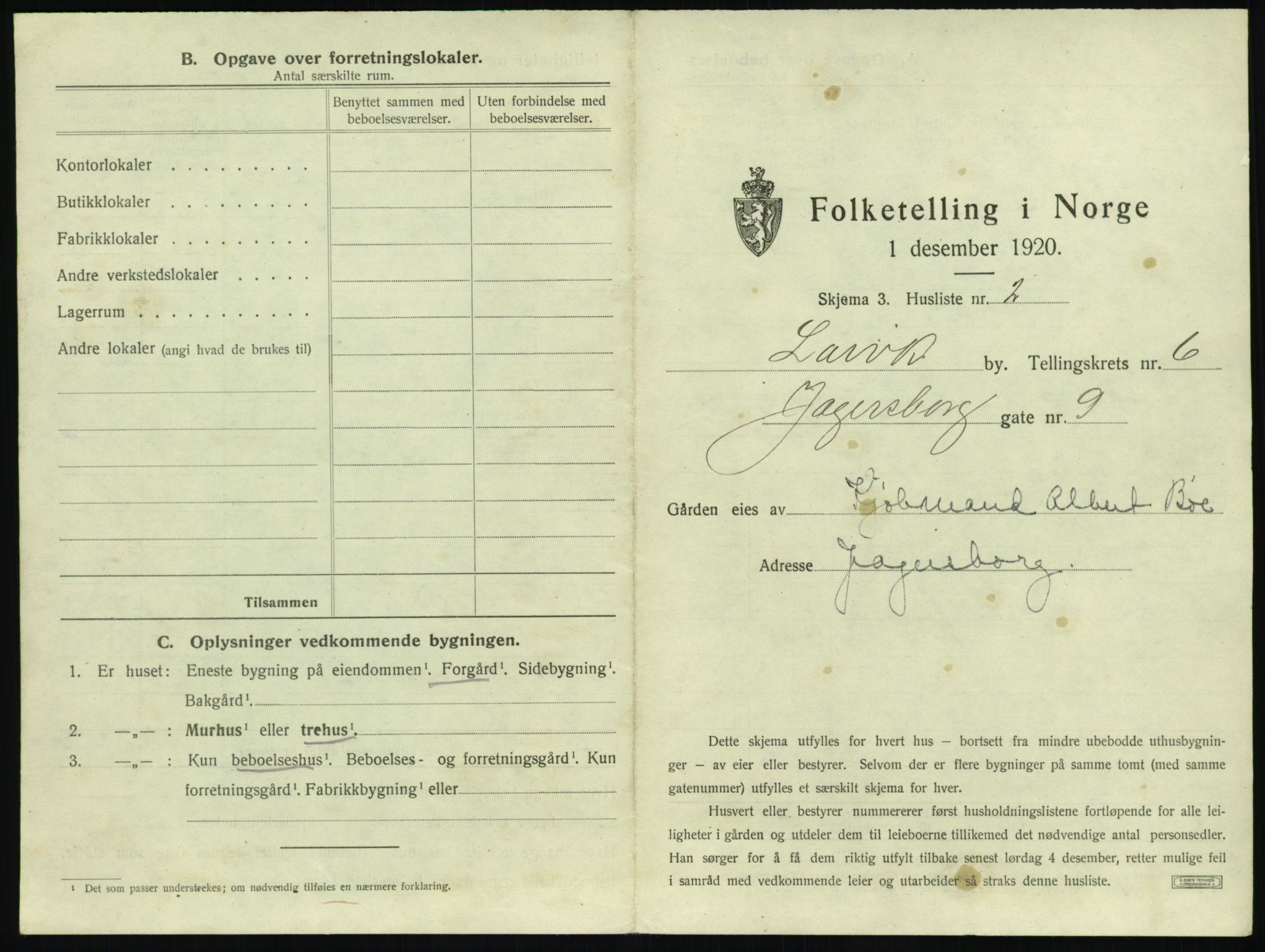 SAKO, 1920 census for Larvik, 1920, p. 1278