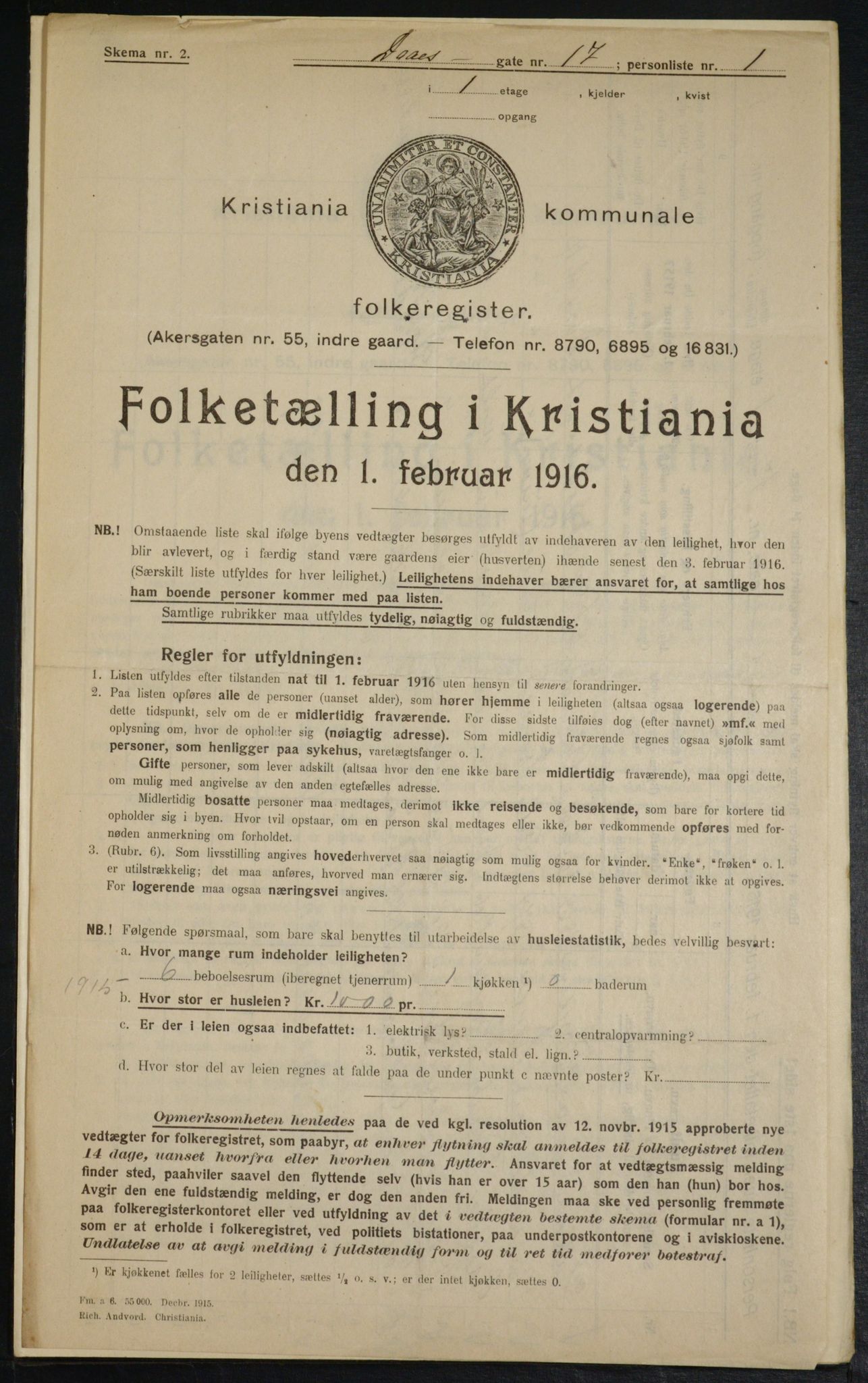 OBA, Municipal Census 1916 for Kristiania, 1916, p. 18173