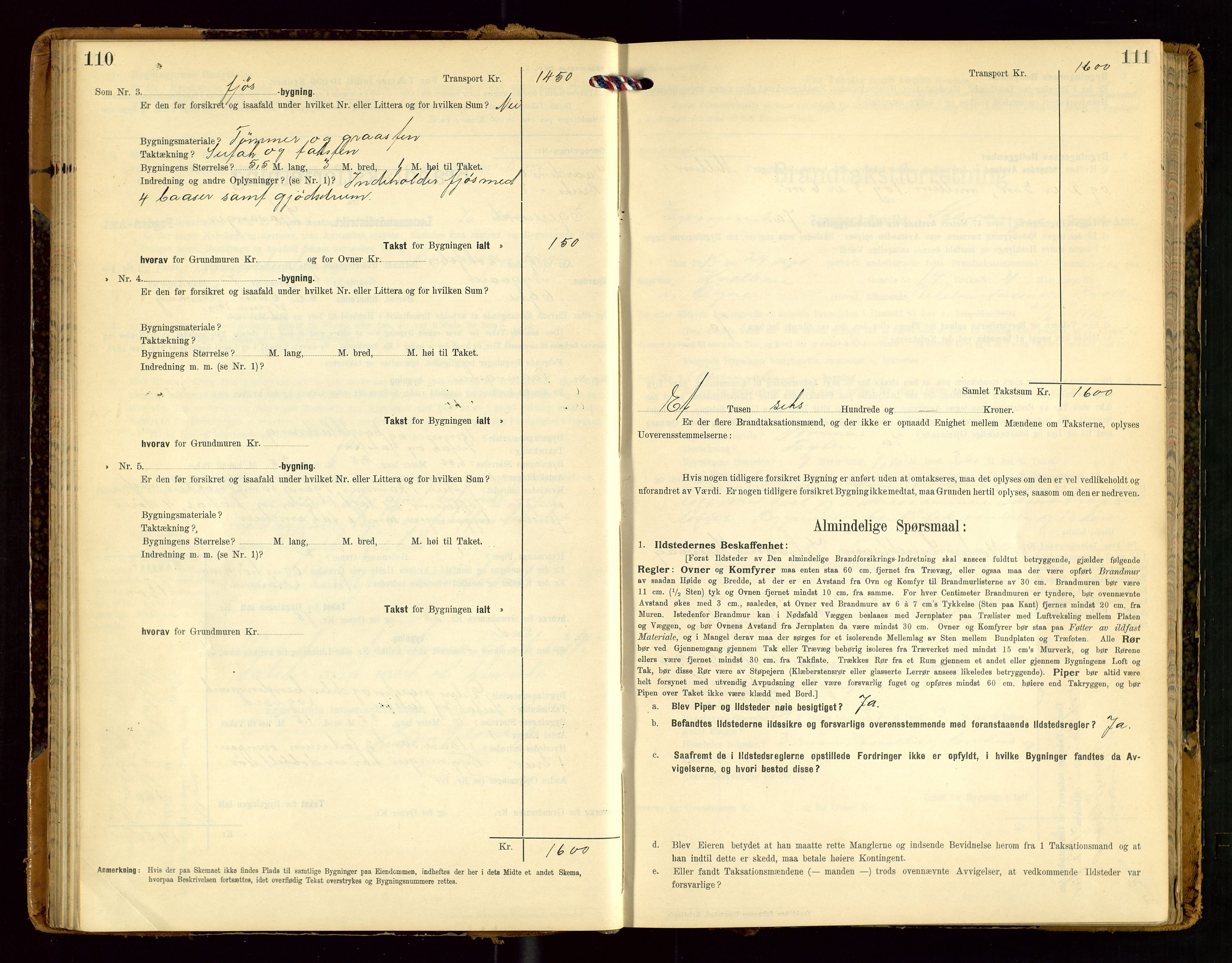 Eigersund lensmannskontor, SAST/A-100171/Gob/L0002: "Brandtakstprotokol", 1910-1916, p. 110-111