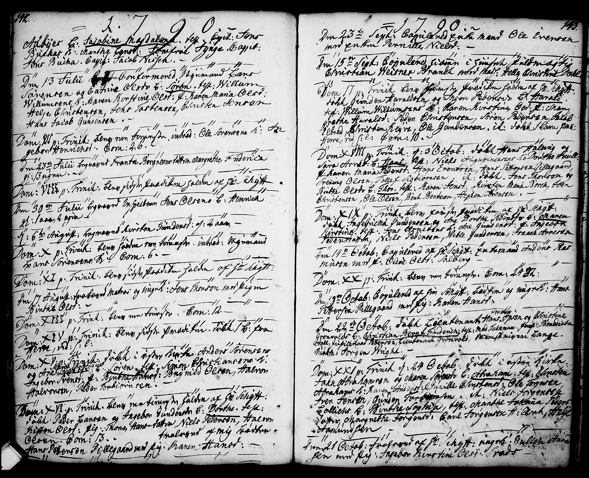 Porsgrunn kirkebøker , AV/SAKO-A-104/F/Fa/L0001: Parish register (official) no. 1, 1764-1814, p. 142-143