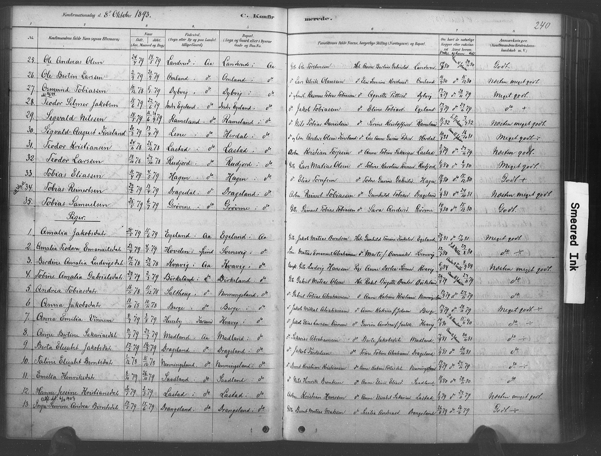 Lyngdal sokneprestkontor, AV/SAK-1111-0029/F/Fa/Fac/L0011: Parish register (official) no. A 11, 1878-1893, p. 240