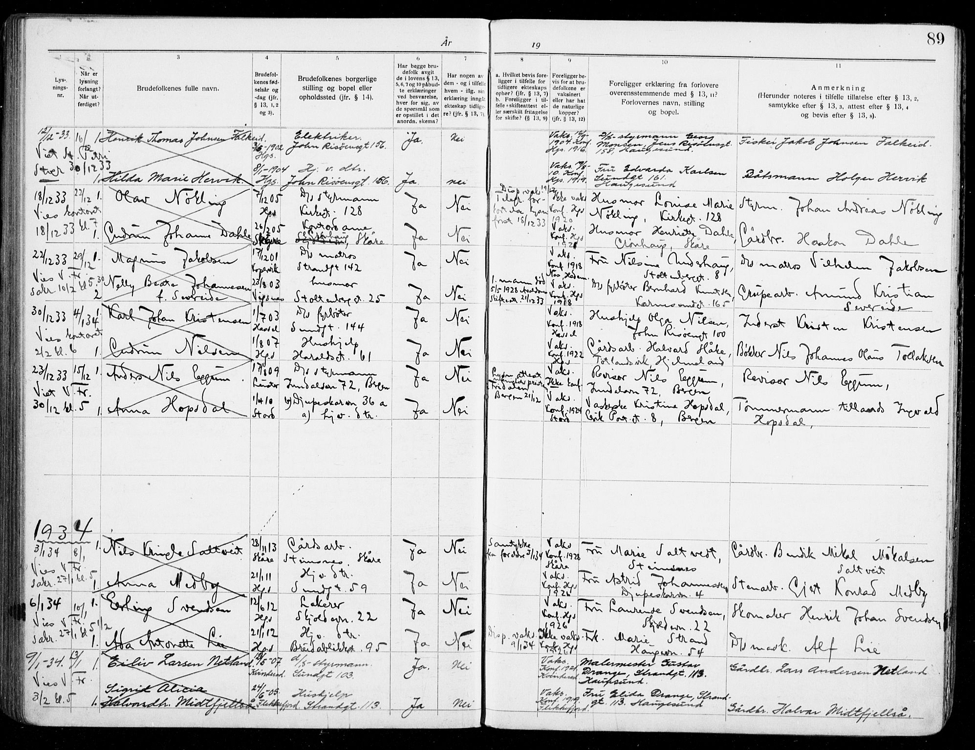 Haugesund sokneprestkontor, AV/SAST-A -101863/I/Ie/L0007: Banns register no. VIII 7, 1928-1934, p. 89