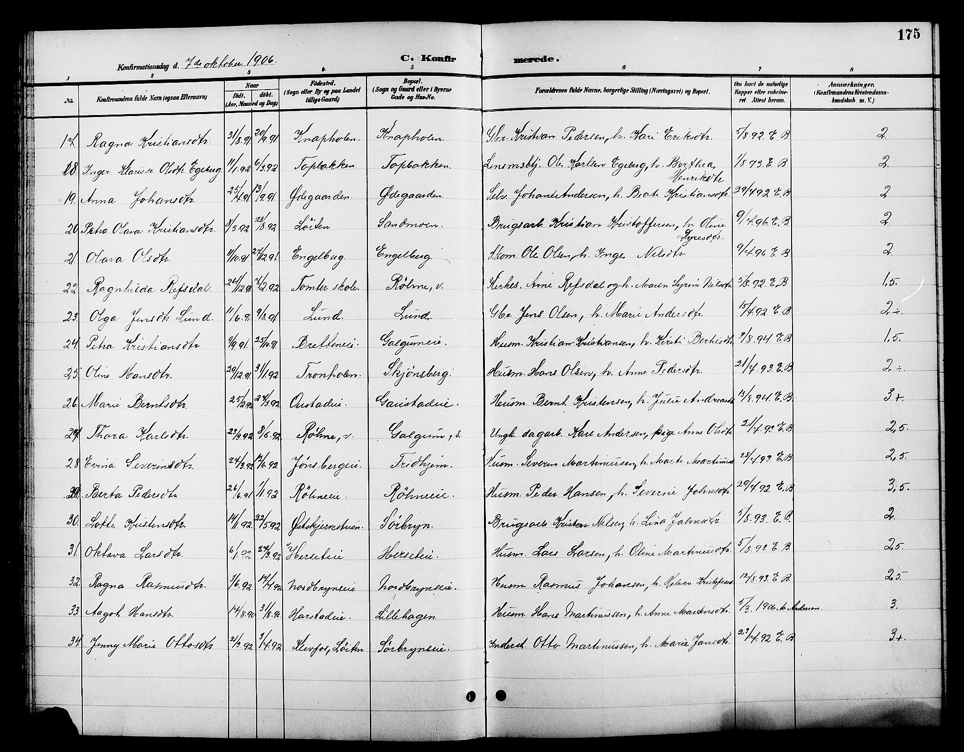 Romedal prestekontor, SAH/PREST-004/L/L0012: Parish register (copy) no. 12, 1896-1914, p. 175
