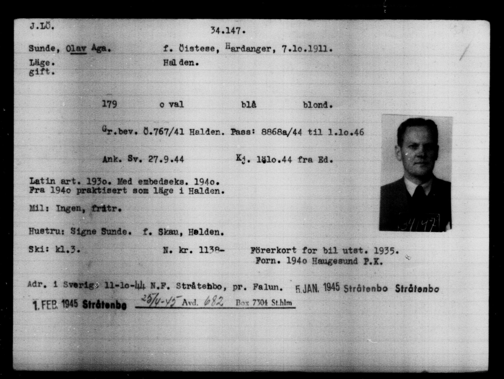 Utenriksstasjonene, Legasjonen i Stockholm, Flyktningkontoret, AV/RA-S-6753/V/Va/L0013: Kjesäterkartoteket, flyktninger med registreringsnr. 31500-34731, 1940-1945, p. 2794