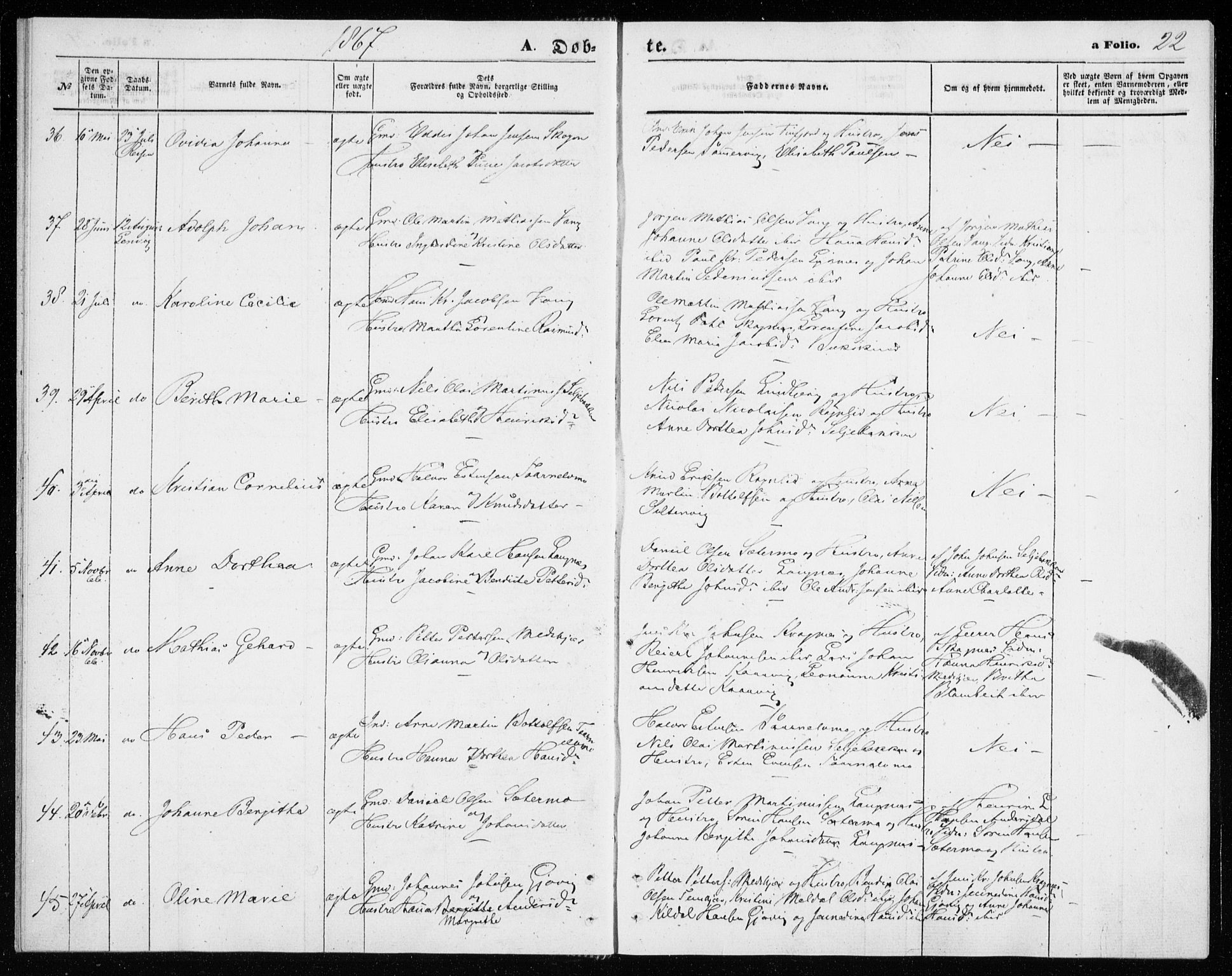 Lenvik sokneprestembete, AV/SATØ-S-1310/H/Ha/Haa/L0009kirke: Parish register (official) no. 9, 1866-1873, p. 22