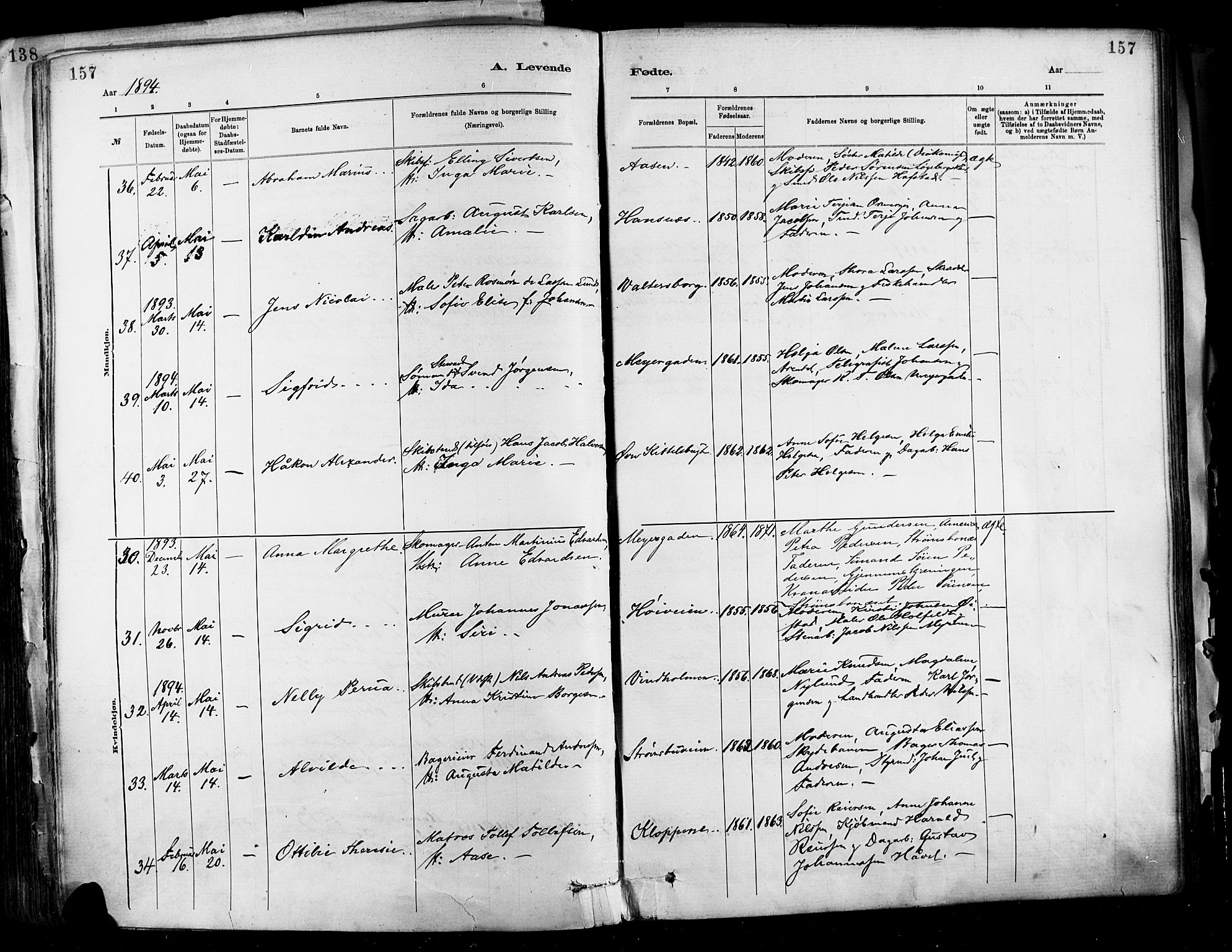 Barbu sokneprestkontor, SAK/1111-0003/F/Fa/L0002: Parish register (official) no. A 2, 1883-1898, p. 157