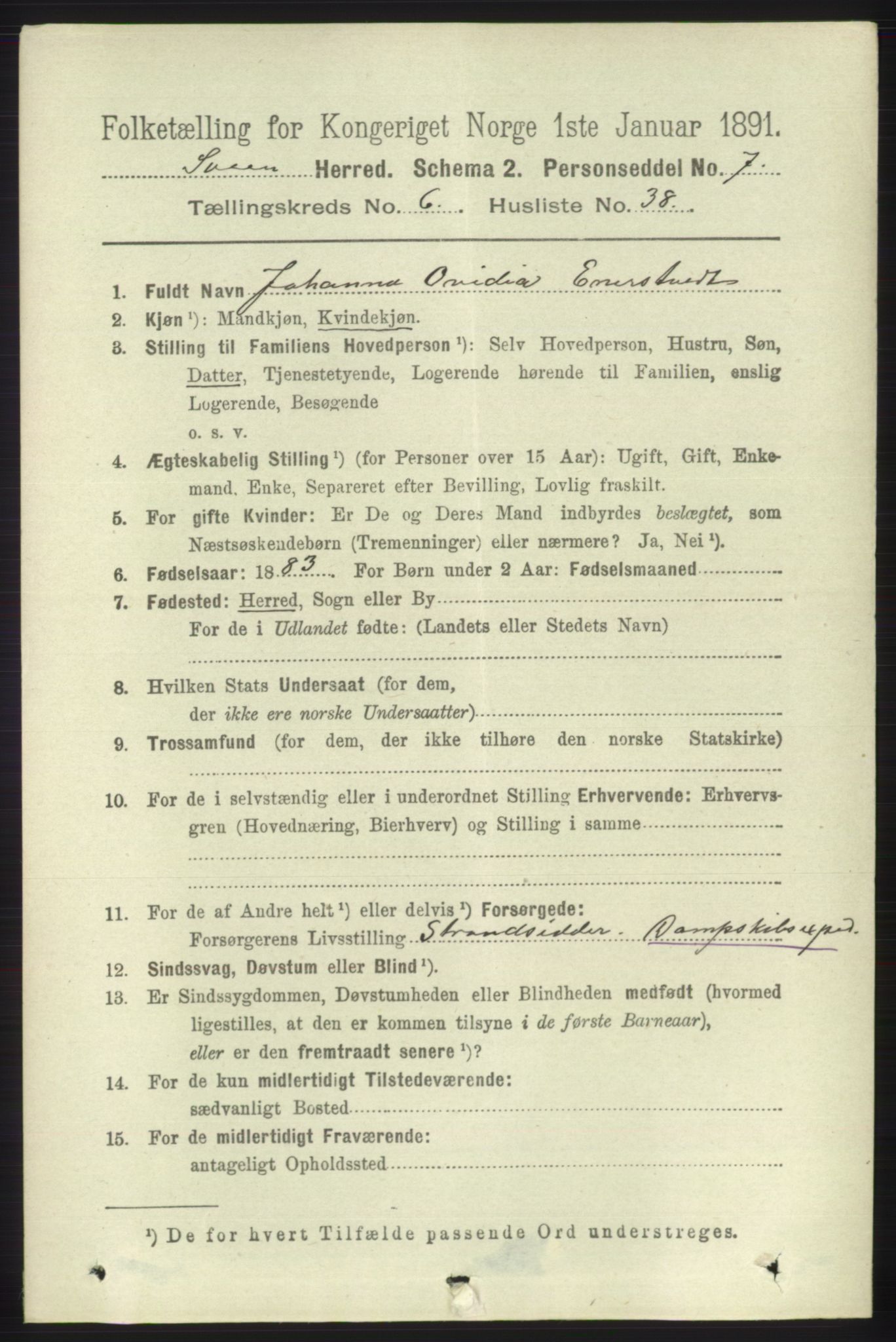 RA, 1891 census for 1216 Sveio, 1891, p. 1916