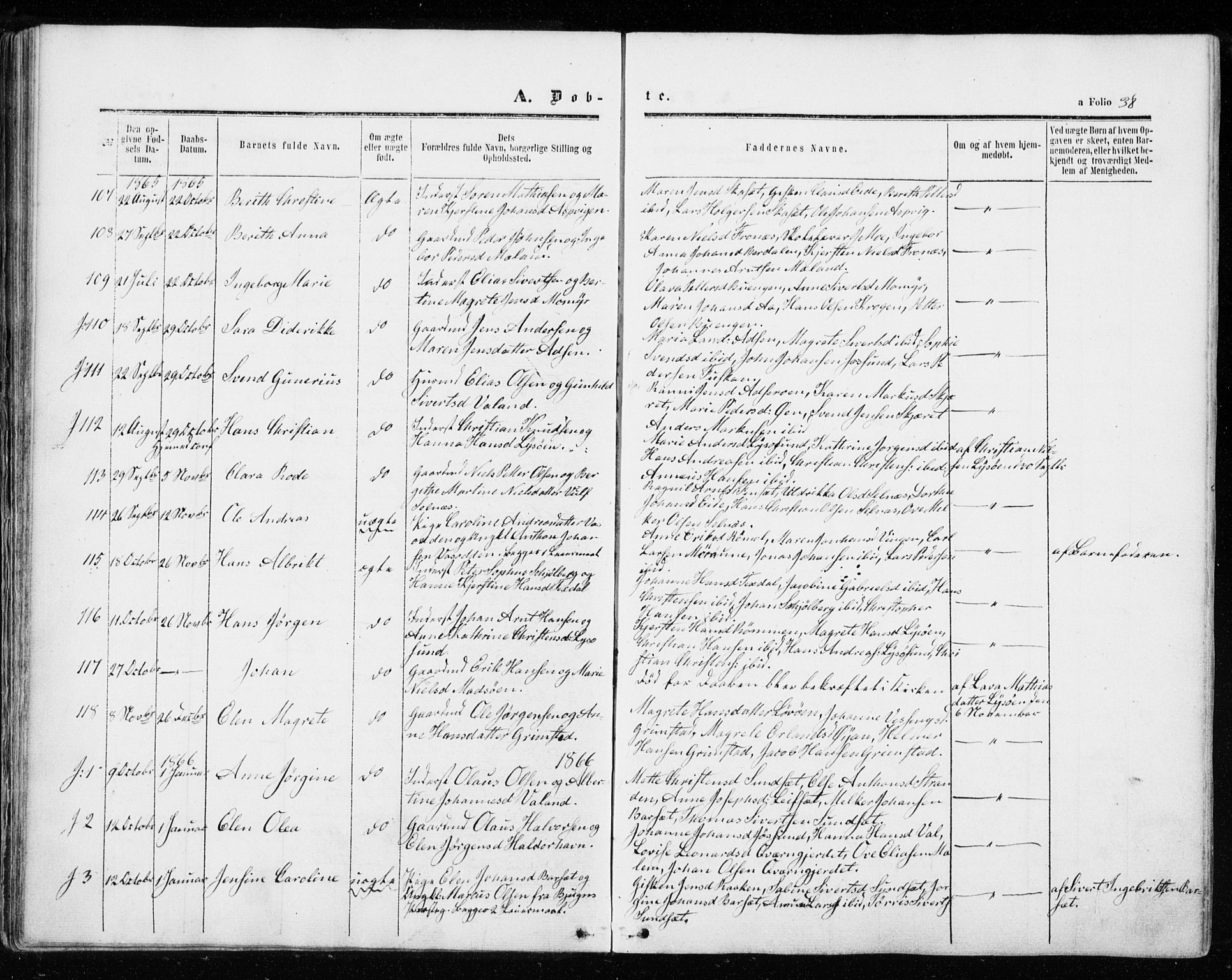 Ministerialprotokoller, klokkerbøker og fødselsregistre - Sør-Trøndelag, SAT/A-1456/655/L0678: Parish register (official) no. 655A07, 1861-1873, p. 38