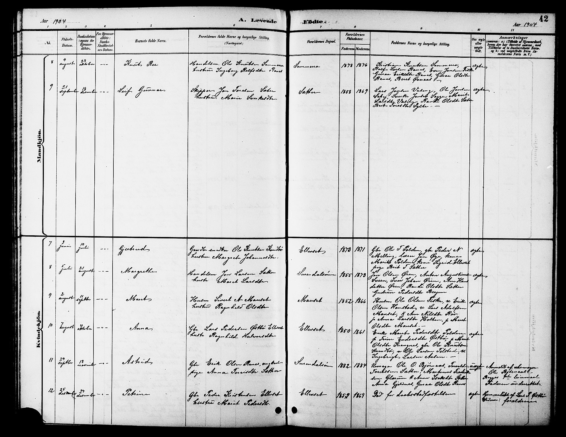 Ministerialprotokoller, klokkerbøker og fødselsregistre - Møre og Romsdal, AV/SAT-A-1454/596/L1058: Parish register (copy) no. 596C01, 1891-1907, p. 42