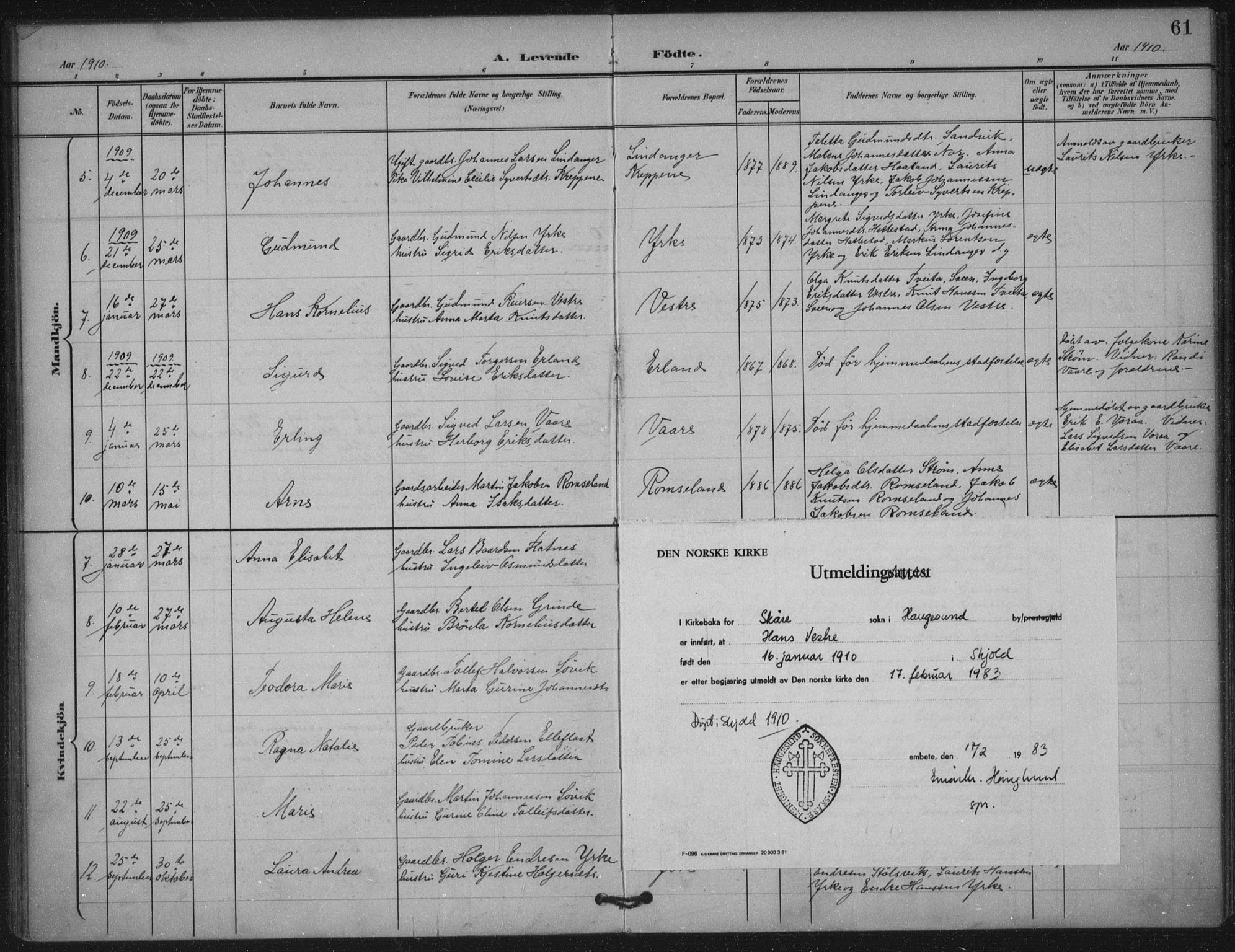 Skjold sokneprestkontor, AV/SAST-A-101847/H/Ha/Haa/L0011: Parish register (official) no. A 11, 1897-1914, p. 61