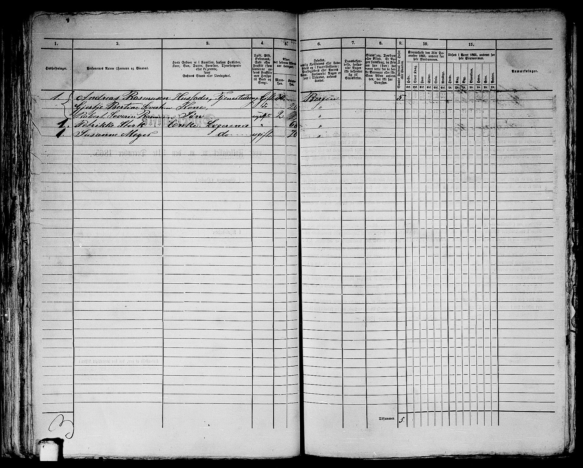 RA, 1865 census for Bergen, 1865, p. 4167