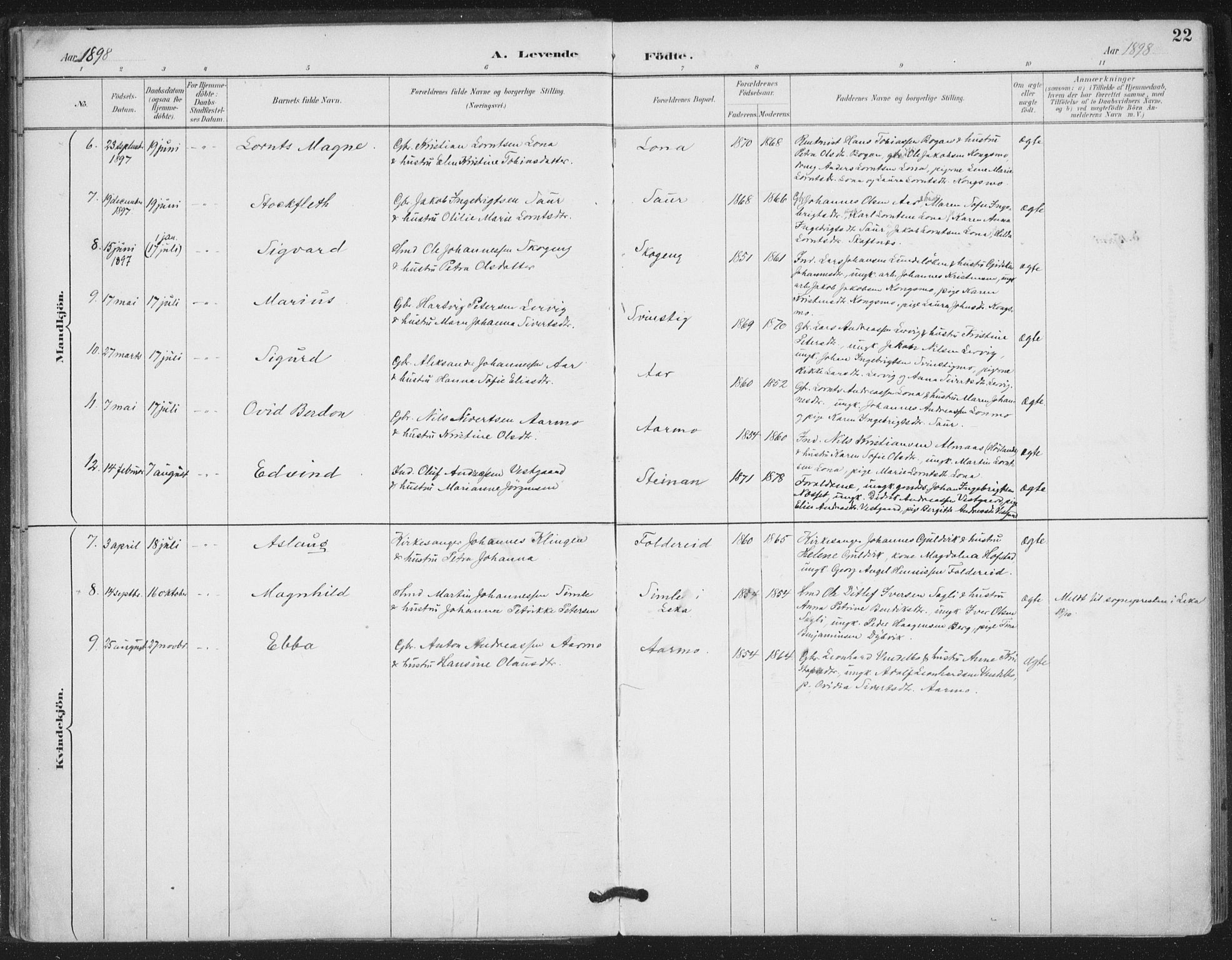 Ministerialprotokoller, klokkerbøker og fødselsregistre - Nord-Trøndelag, SAT/A-1458/783/L0660: Parish register (official) no. 783A02, 1886-1918, p. 22