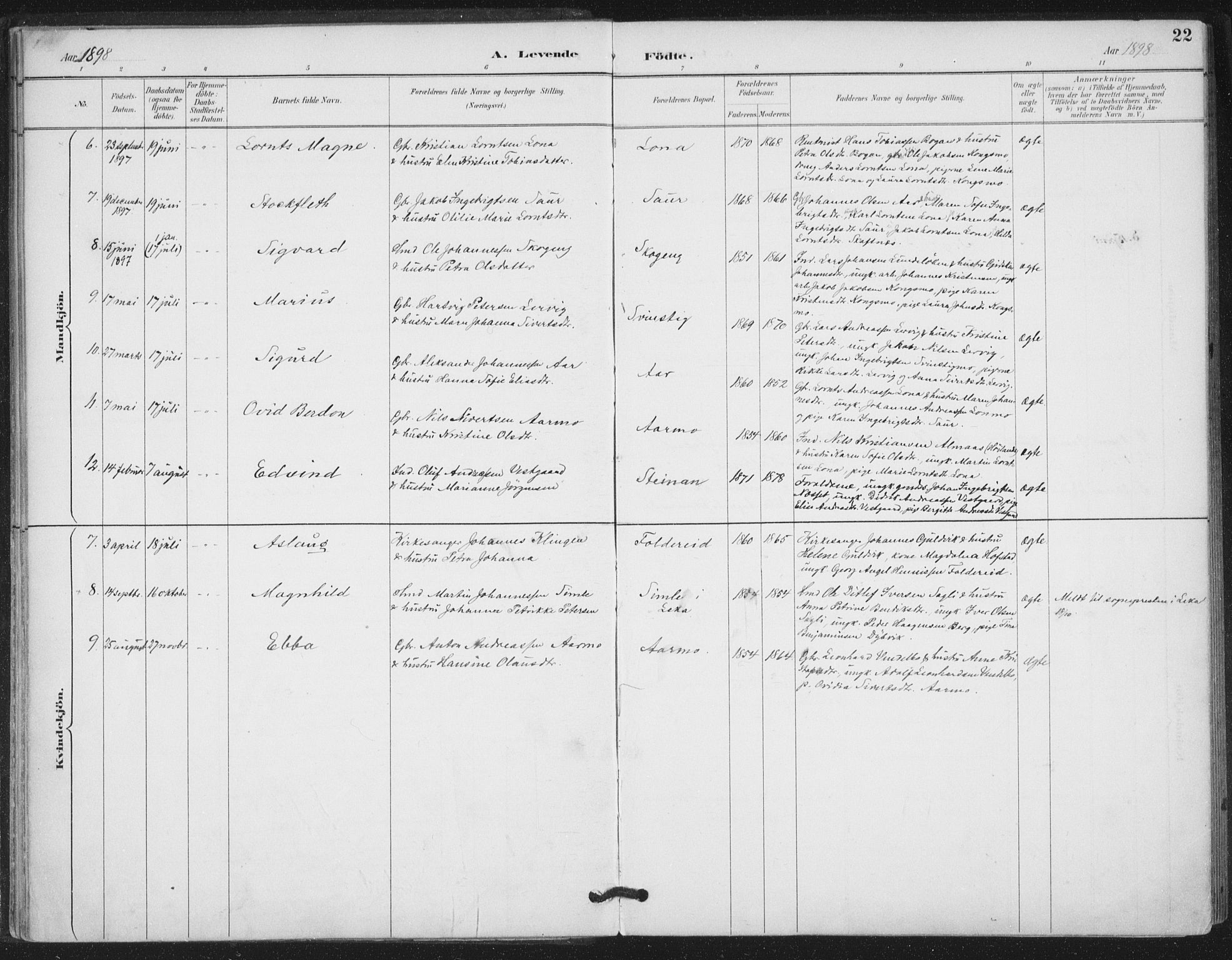 Ministerialprotokoller, klokkerbøker og fødselsregistre - Nord-Trøndelag, AV/SAT-A-1458/783/L0660: Parish register (official) no. 783A02, 1886-1918, p. 22