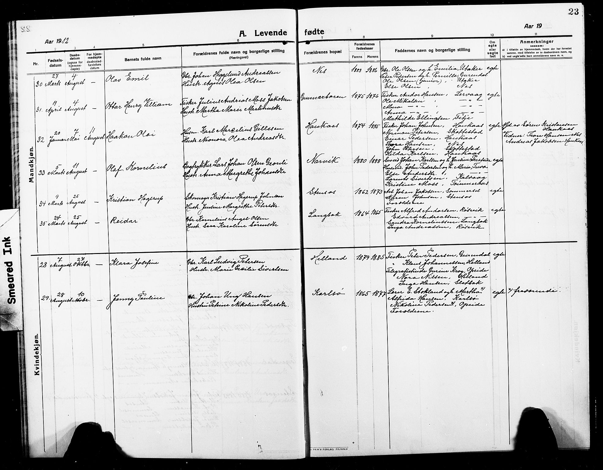 Ministerialprotokoller, klokkerbøker og fødselsregistre - Nordland, AV/SAT-A-1459/859/L0861: Parish register (copy) no. 859C07, 1910-1925, p. 23