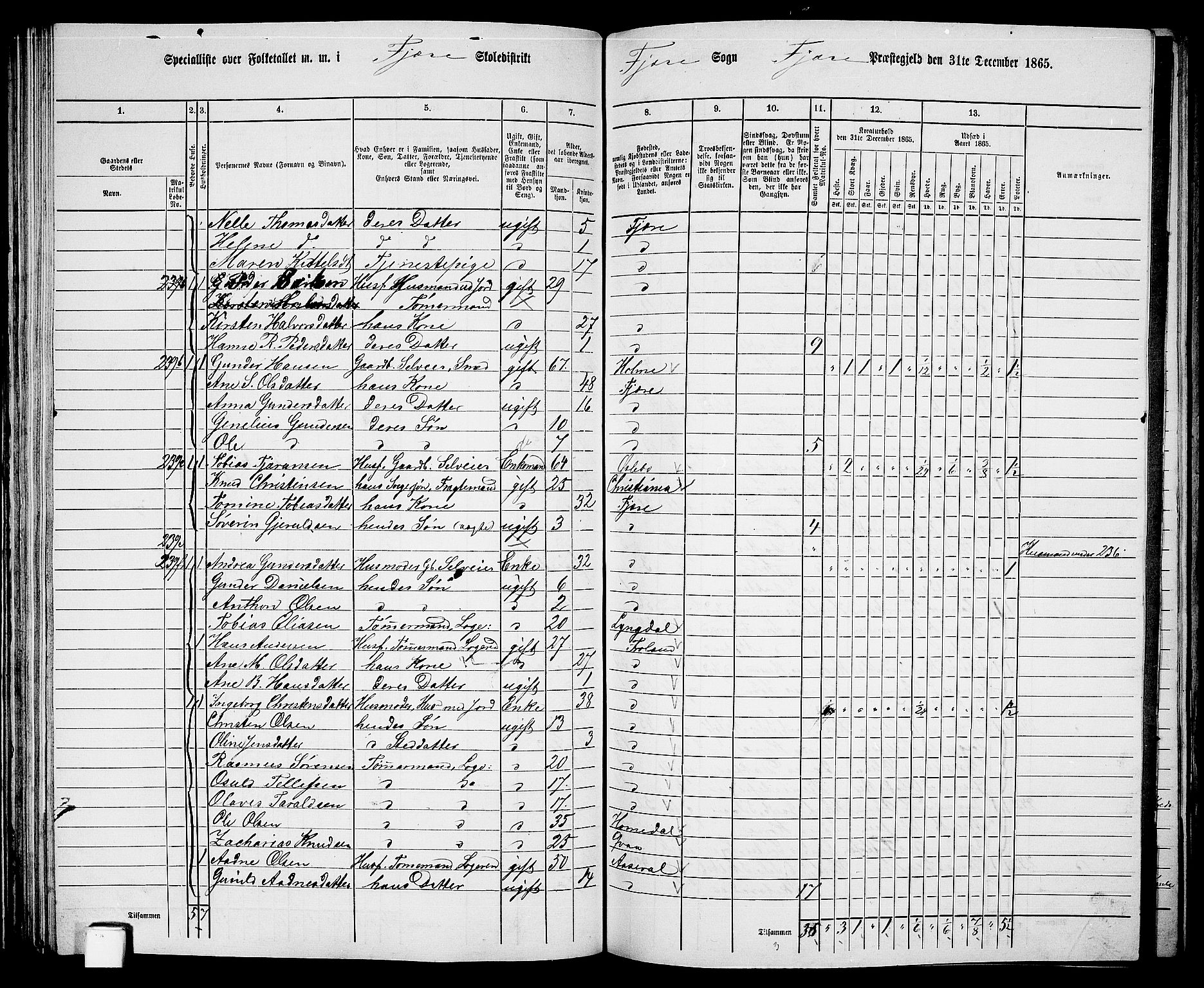 RA, 1865 census for Fjære/Fjære, 1865, p. 73