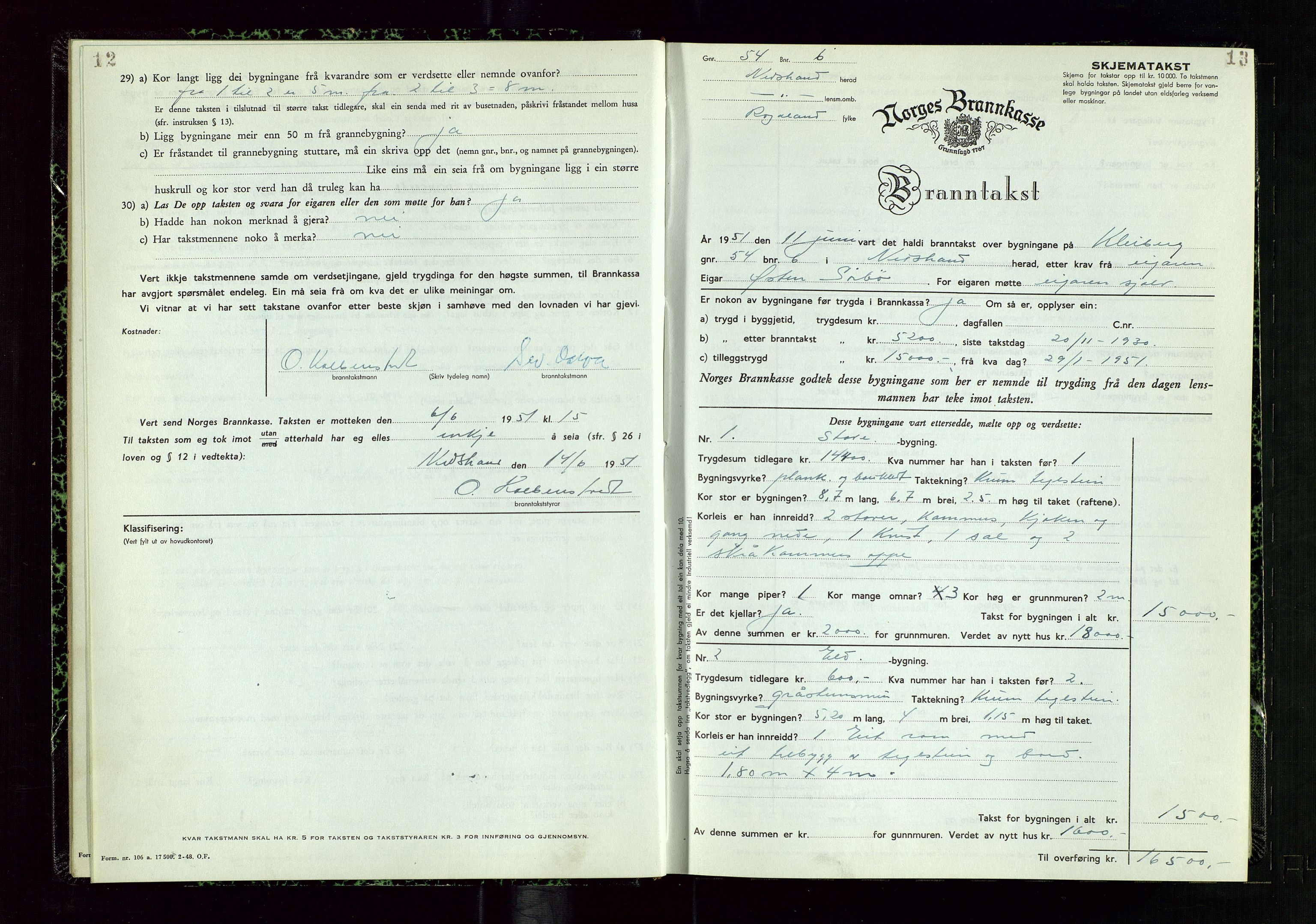 Nedstrand lensmannskontor, AV/SAST-A-100236/Gob/L0003: "Branntakstprotokoll", 1950-1954, p. 12-13