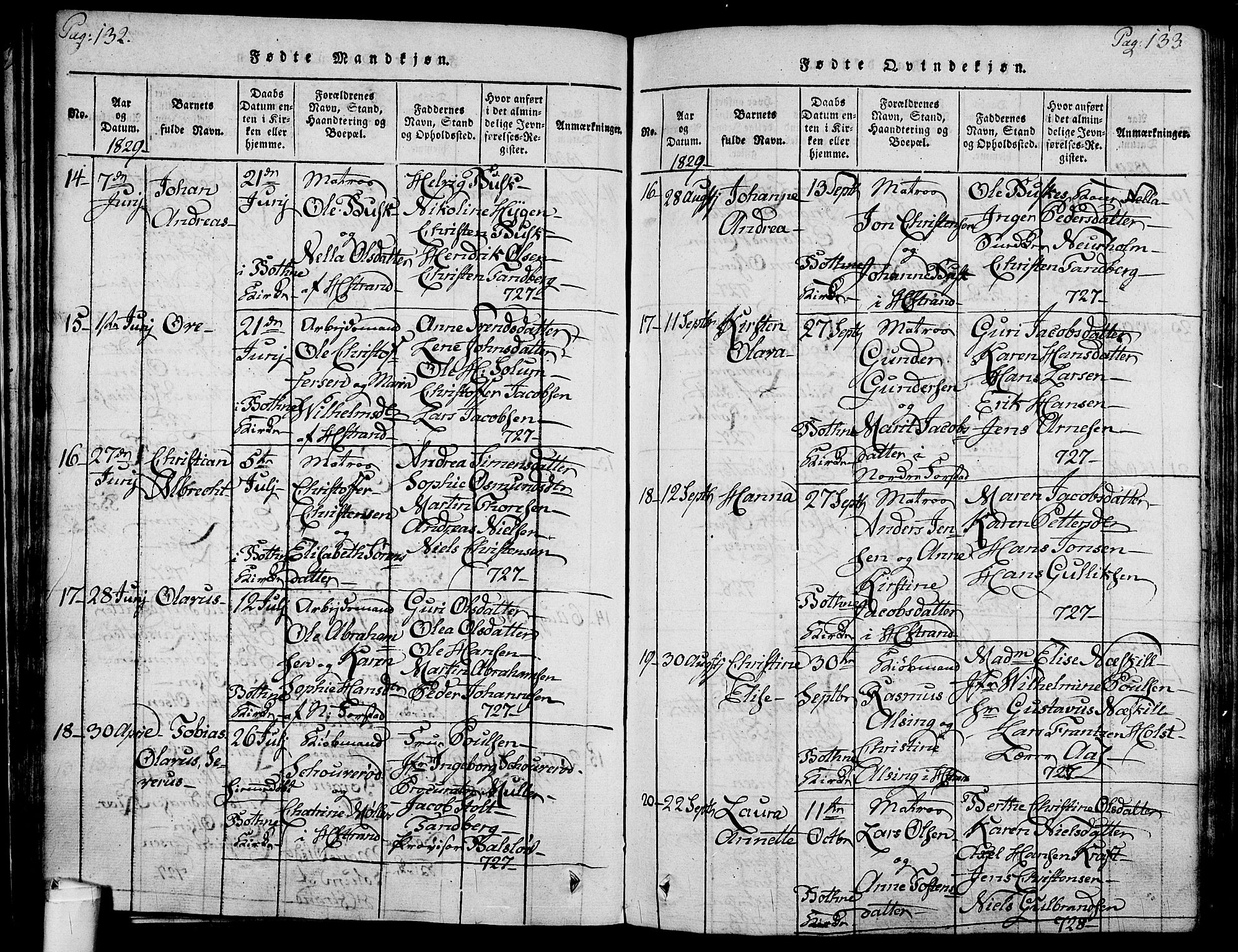 Holmestrand kirkebøker, AV/SAKO-A-346/F/Fa/L0001: Parish register (official) no. 1, 1814-1840, p. 132-133