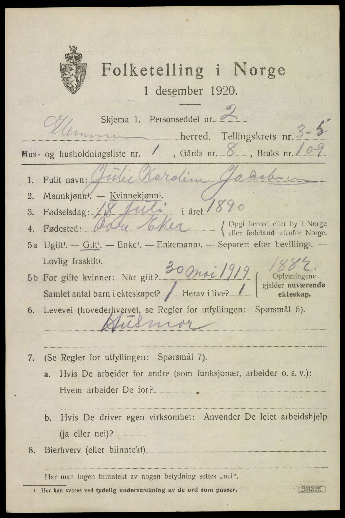 SAO, 1920 census for Glemmen, 1920, p. 7839