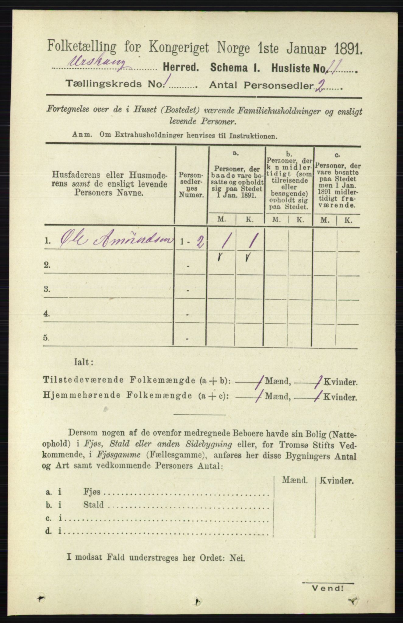 RA, 1891 census for 0224 Aurskog, 1891, p. 40