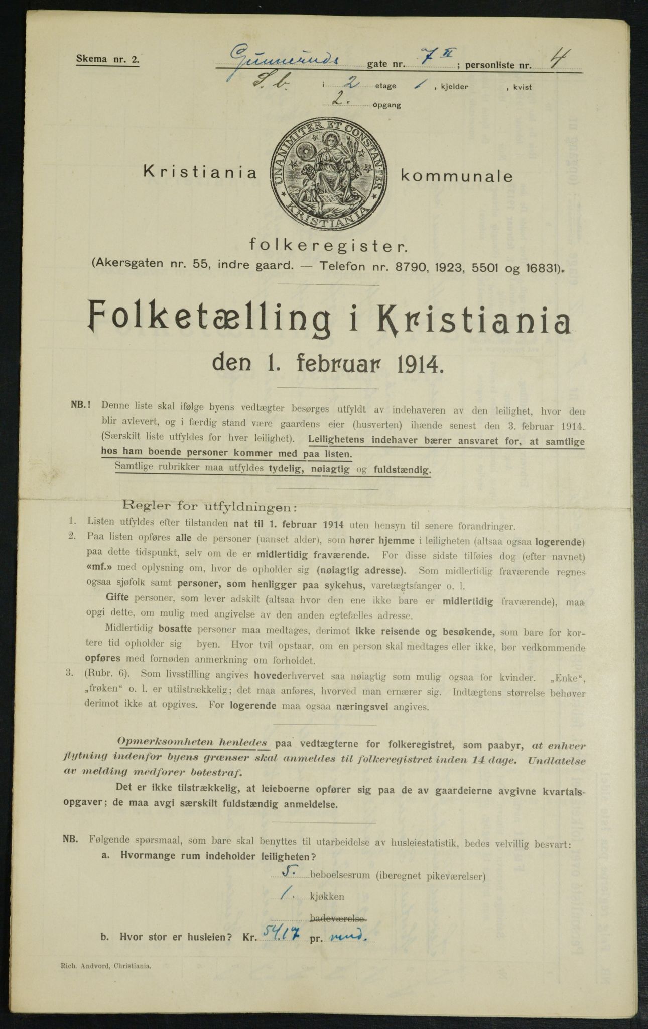 OBA, Municipal Census 1914 for Kristiania, 1914, p. 5229