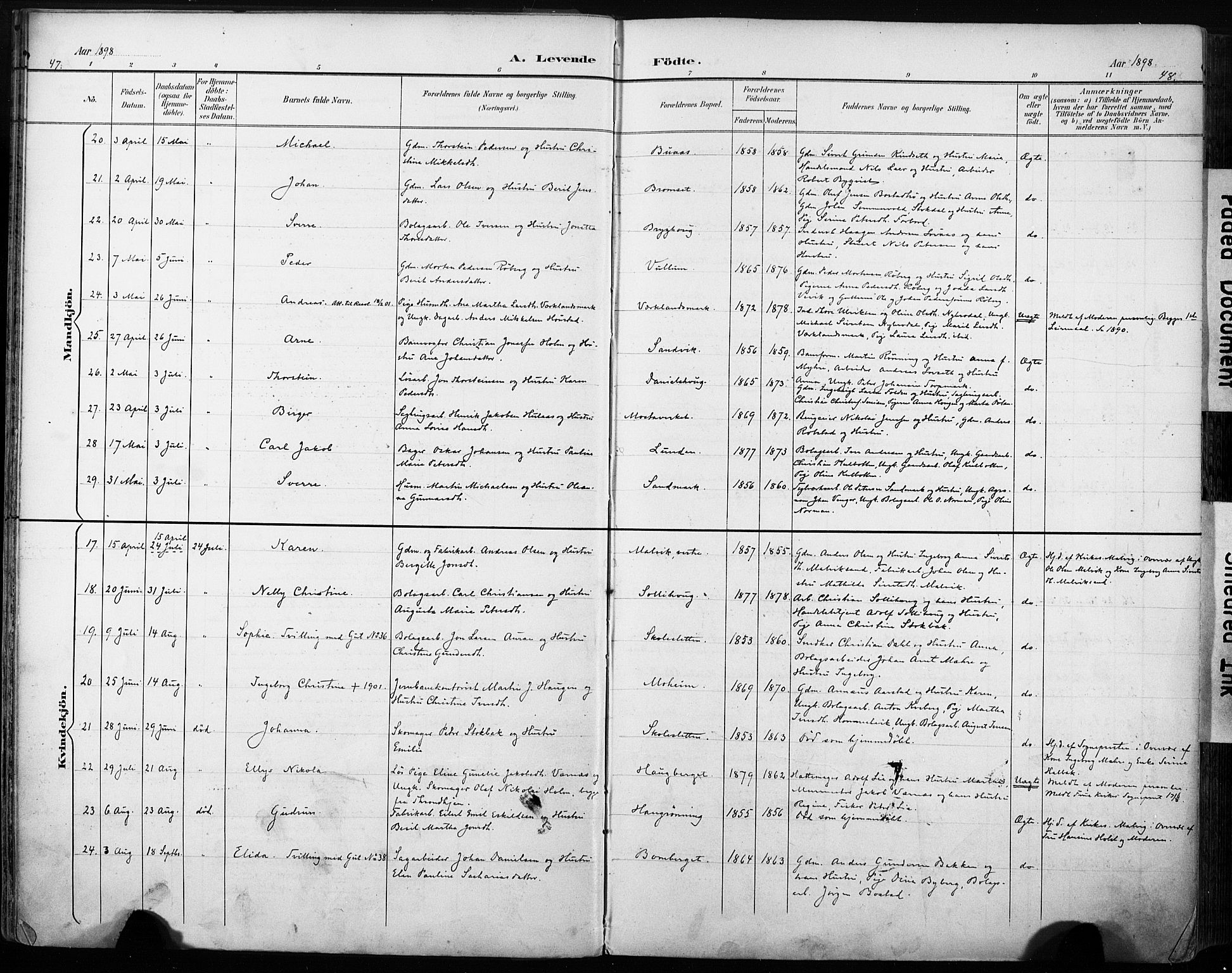 Ministerialprotokoller, klokkerbøker og fødselsregistre - Sør-Trøndelag, AV/SAT-A-1456/616/L0411: Parish register (official) no. 616A08, 1894-1906, p. 47-48