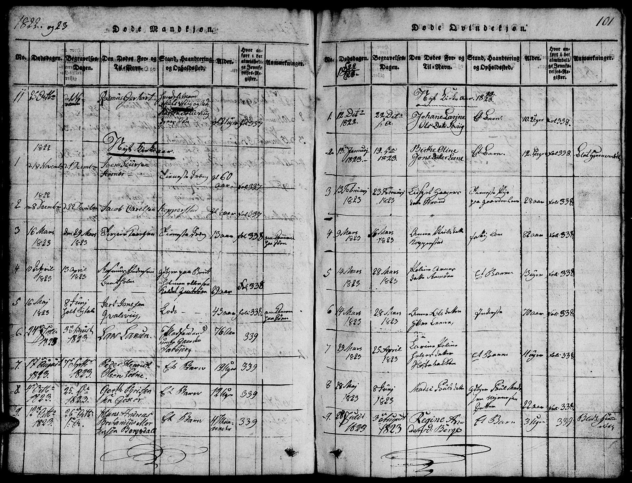Ministerialprotokoller, klokkerbøker og fødselsregistre - Møre og Romsdal, SAT/A-1454/507/L0078: Parish register (copy) no. 507C01, 1816-1840, p. 101