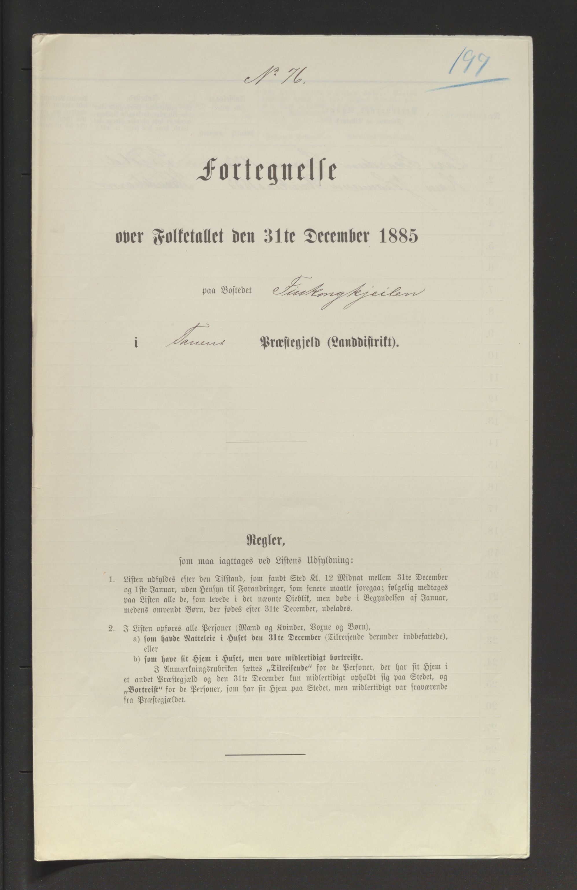 SATØ, 1885 census for 2025 Tana, 1885, p. 197a