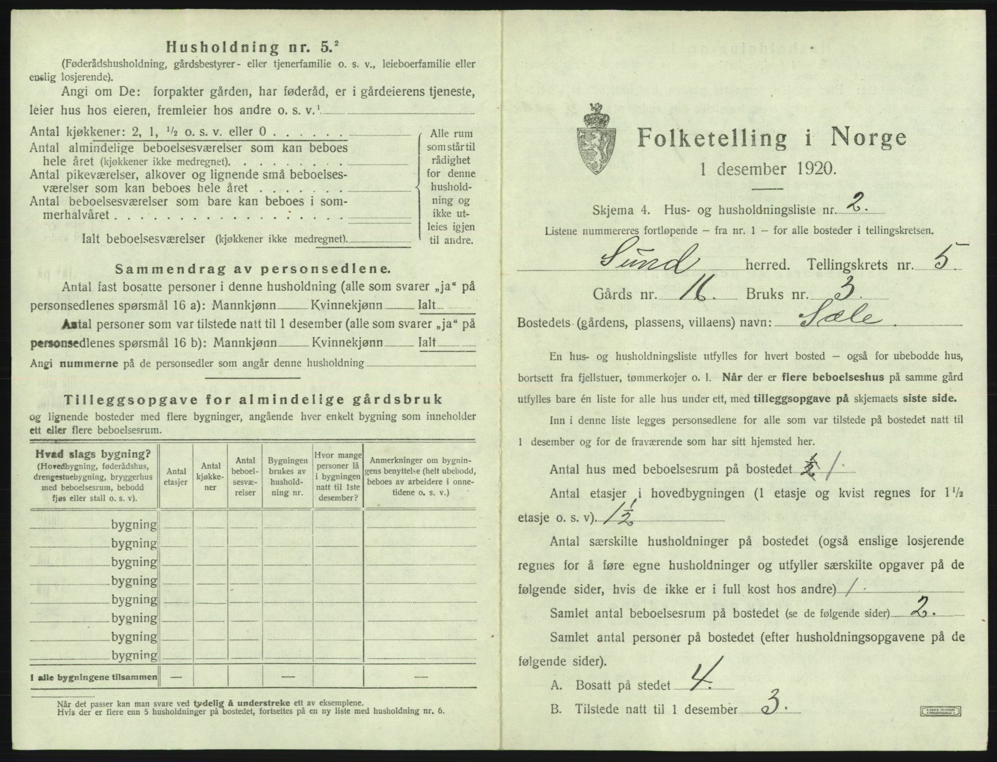 SAB, 1920 census for Sund, 1920, p. 372