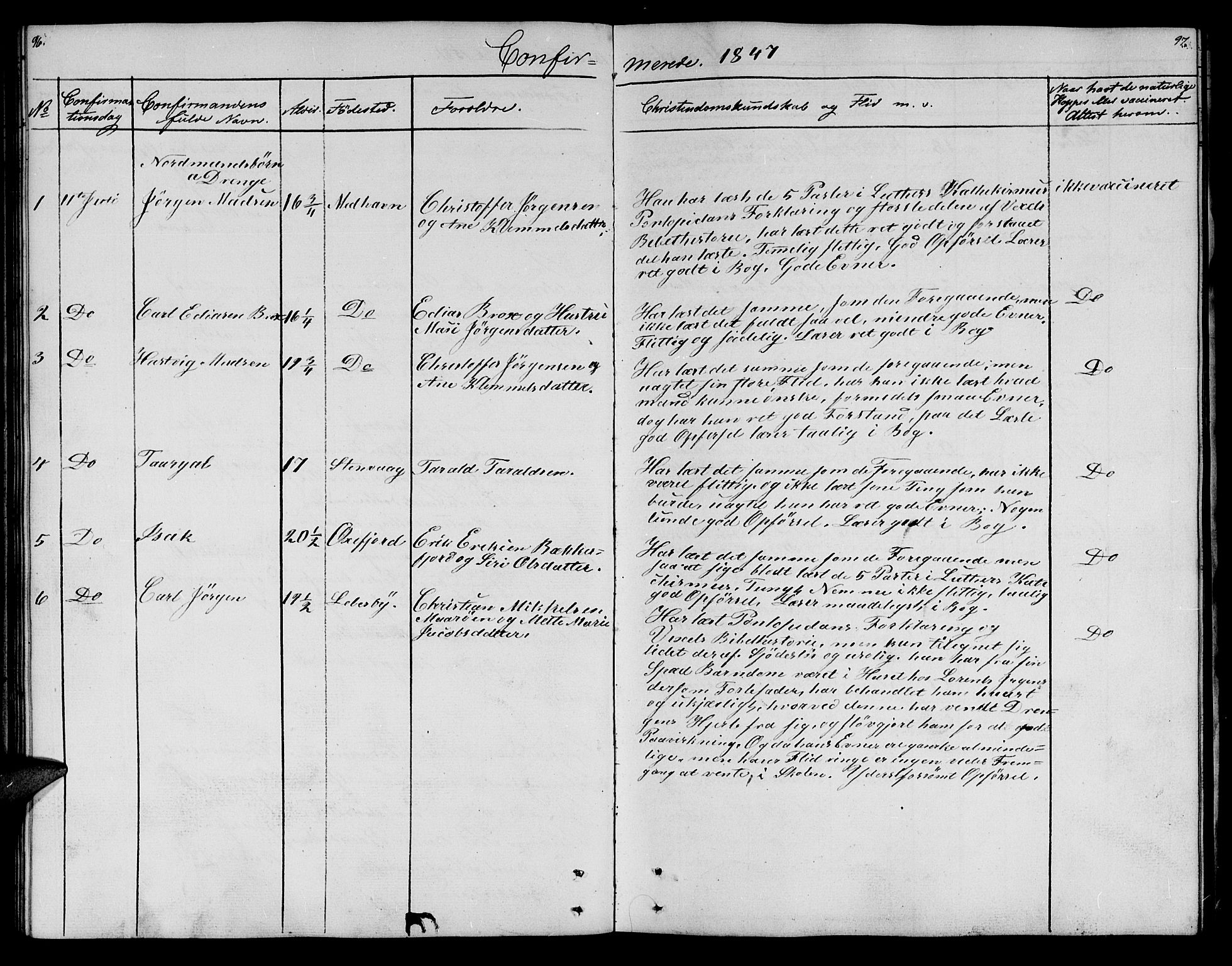Lebesby sokneprestkontor, SATØ/S-1353/H/Hb/L0001klokker: Parish register (copy) no. 1, 1846-1862, p. 96-97