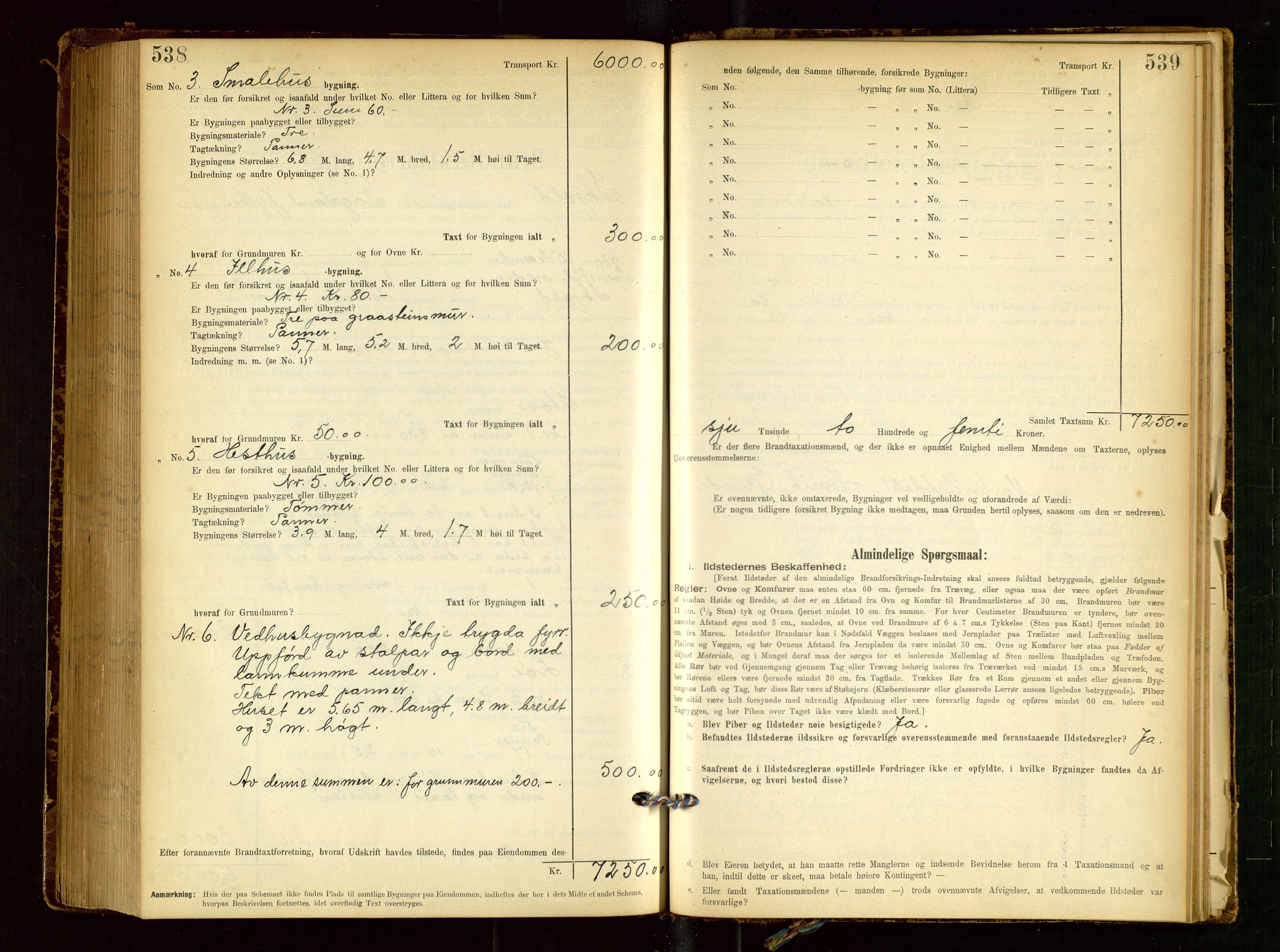 Skjold lensmannskontor, AV/SAST-A-100182/Gob/L0001: "Brandtaxationsprotokol for Skjold Lensmandsdistrikt Ryfylke Fogderi", 1894-1939, p. 538-539