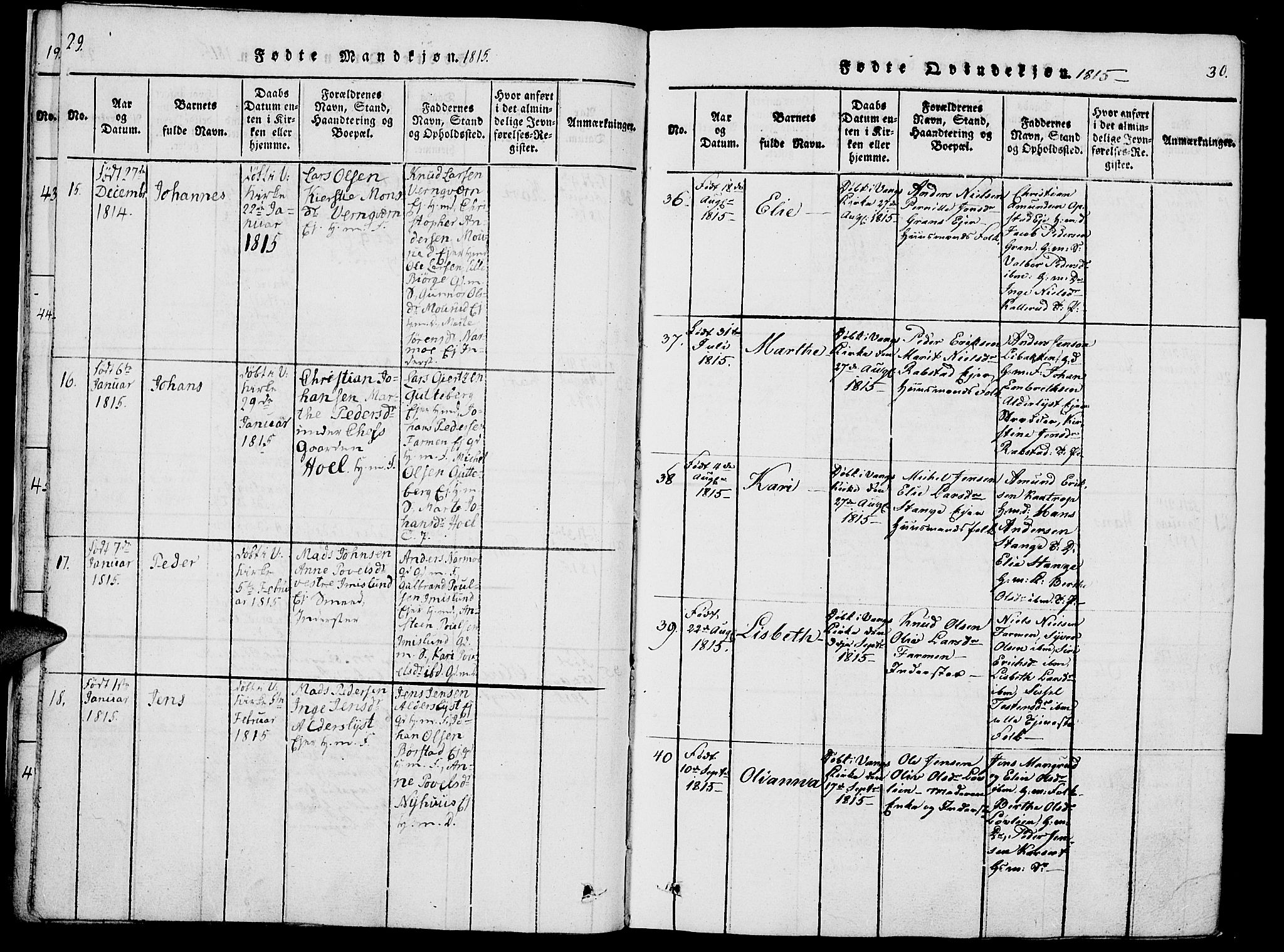 Vang prestekontor, Hedmark, AV/SAH-PREST-008/H/Ha/Haa/L0007: Parish register (official) no. 7, 1813-1826, p. 29-30