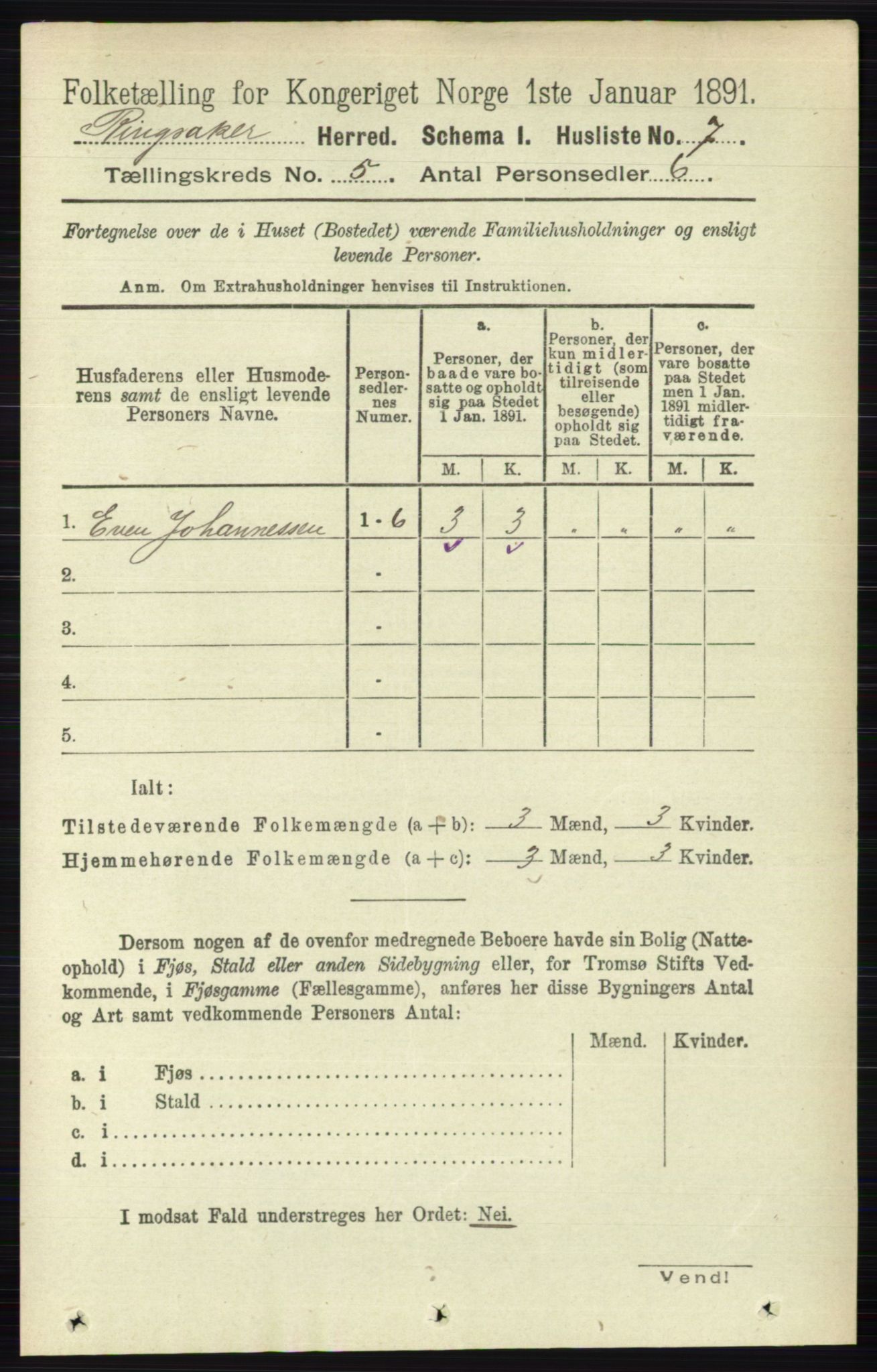 RA, 1891 census for 0412 Ringsaker, 1891, p. 2302