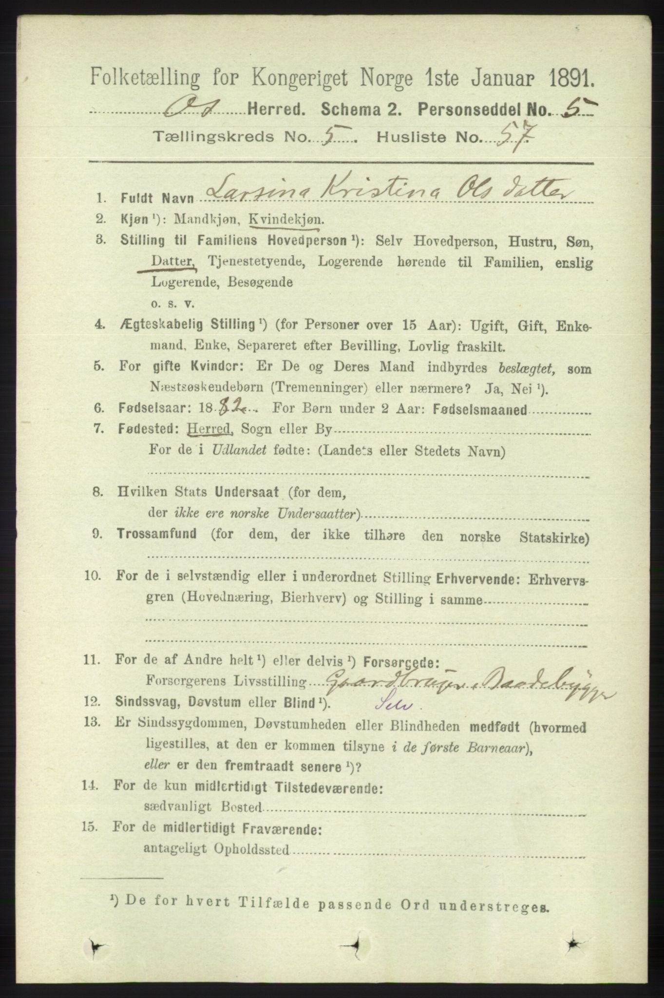 RA, 1891 census for 1243 Os, 1891, p. 1283