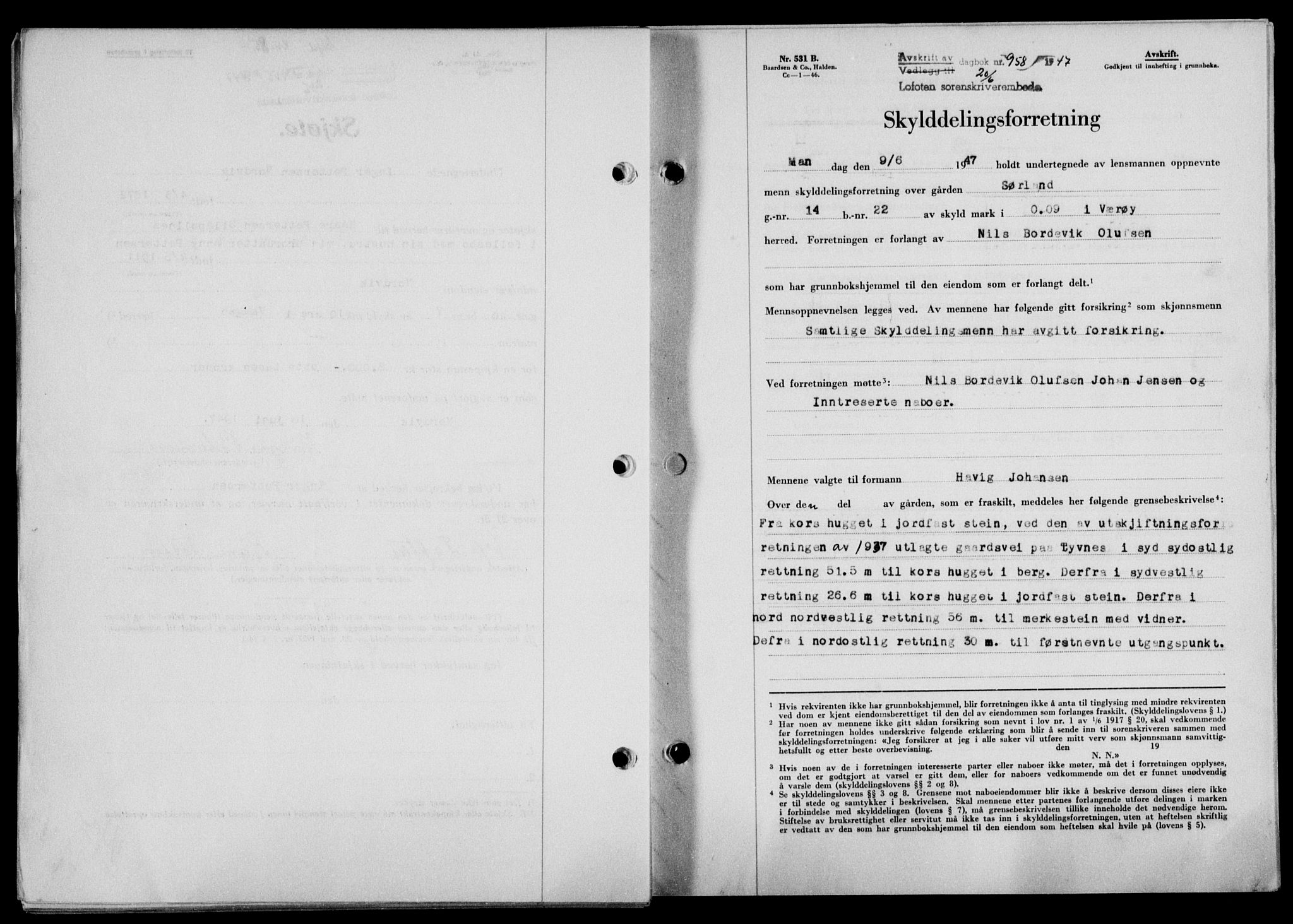 Lofoten sorenskriveri, SAT/A-0017/1/2/2C/L0016a: Mortgage book no. 16a, 1947-1947, Diary no: : 958/1947