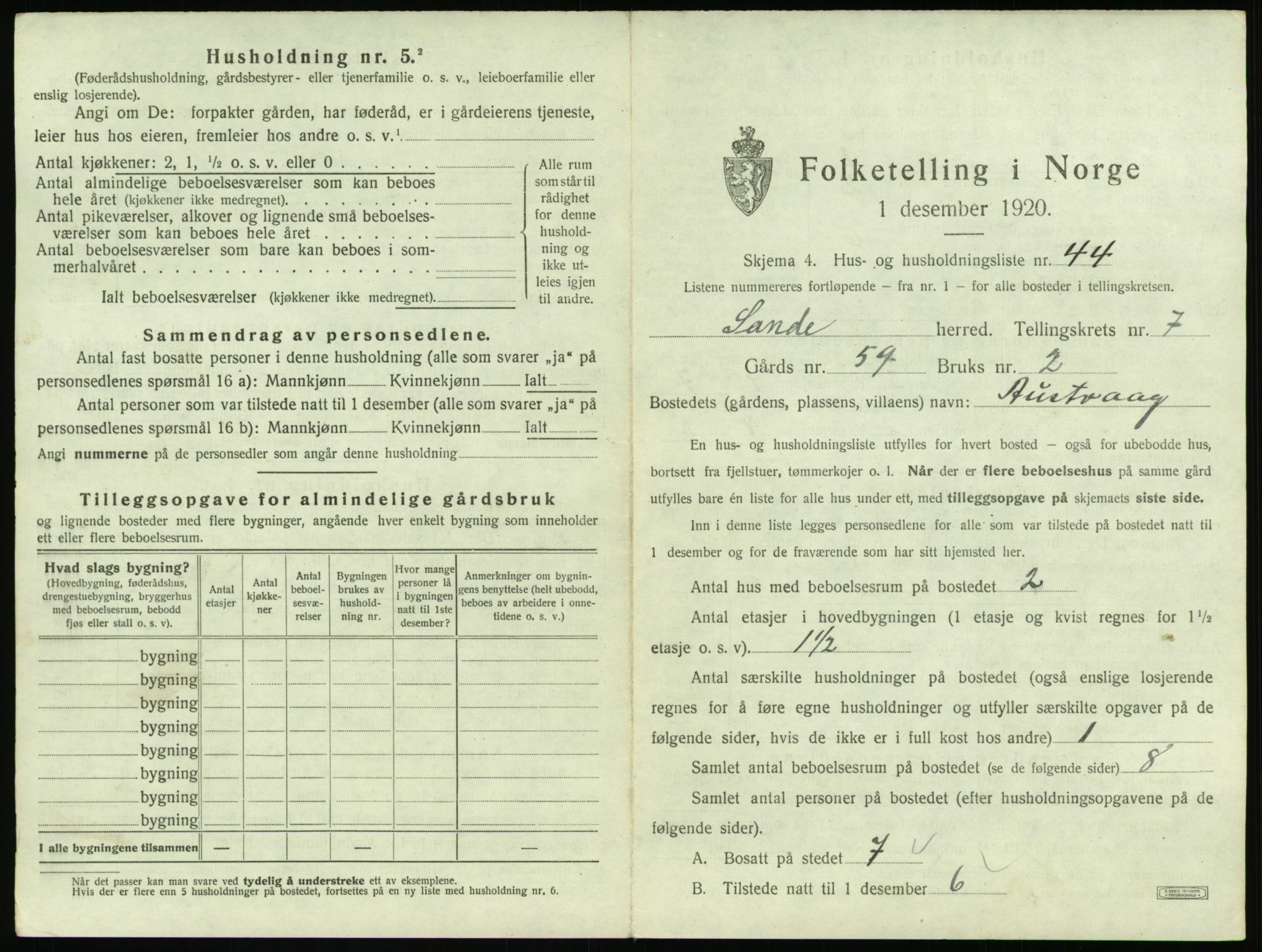 SAT, 1920 census for Sande (MR), 1920, p. 660