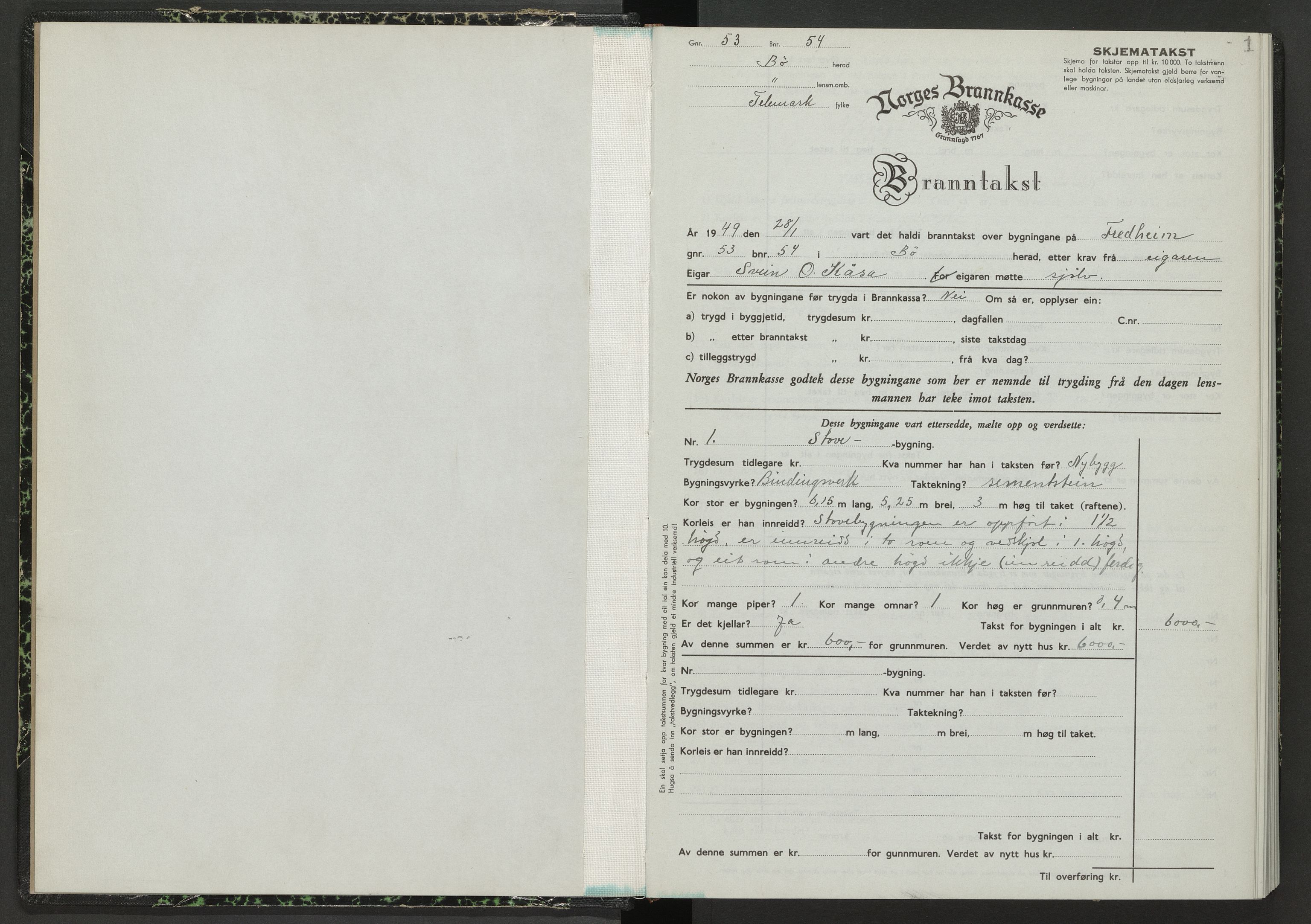 Bø lensmannskontor, AV/SAKO-A-553/Y/Yb/Ybb/L0011: Skjematakstprotokoll, 1949-1966