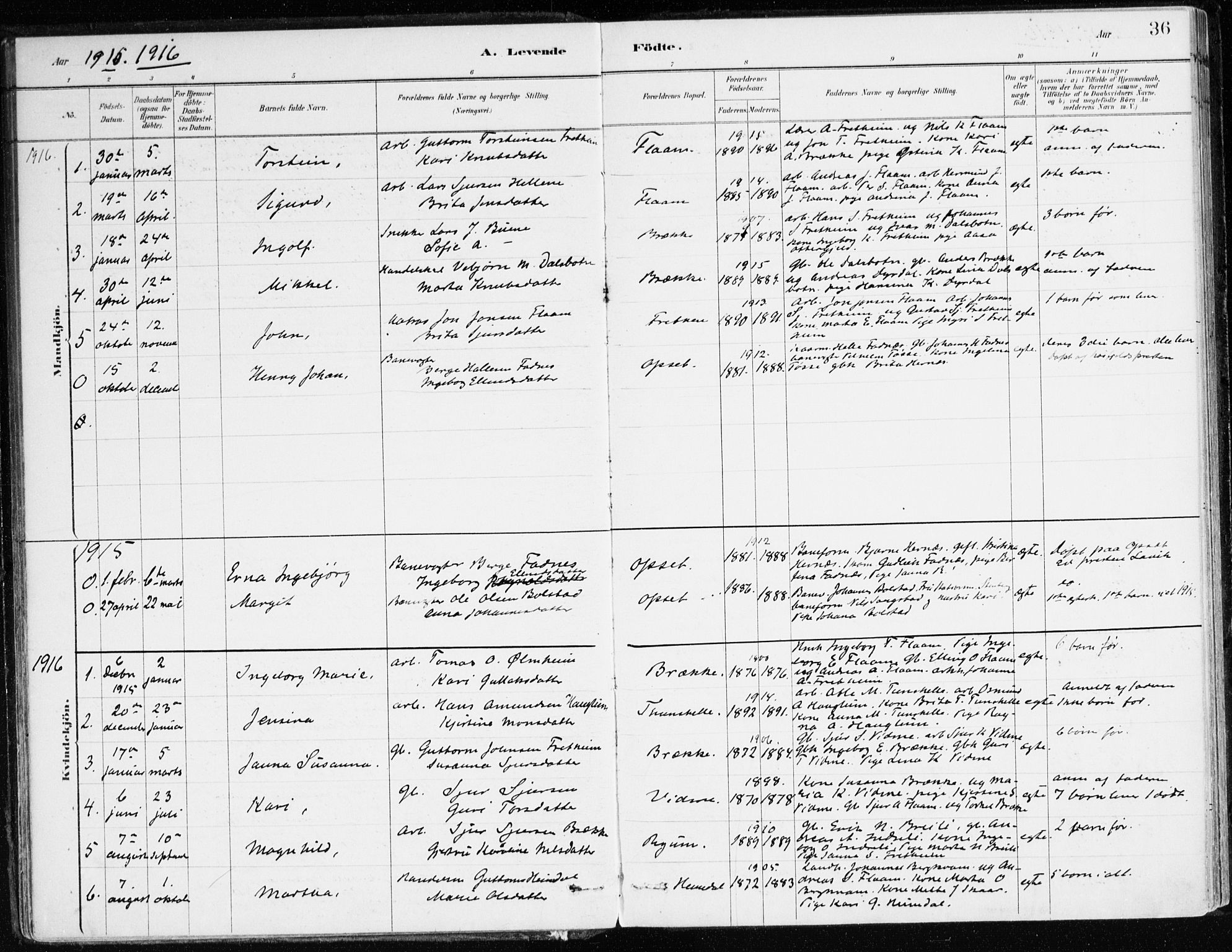 Aurland sokneprestembete, SAB/A-99937/H/Ha/Hac/L0001: Parish register (official) no. C 1, 1880-1921, p. 36