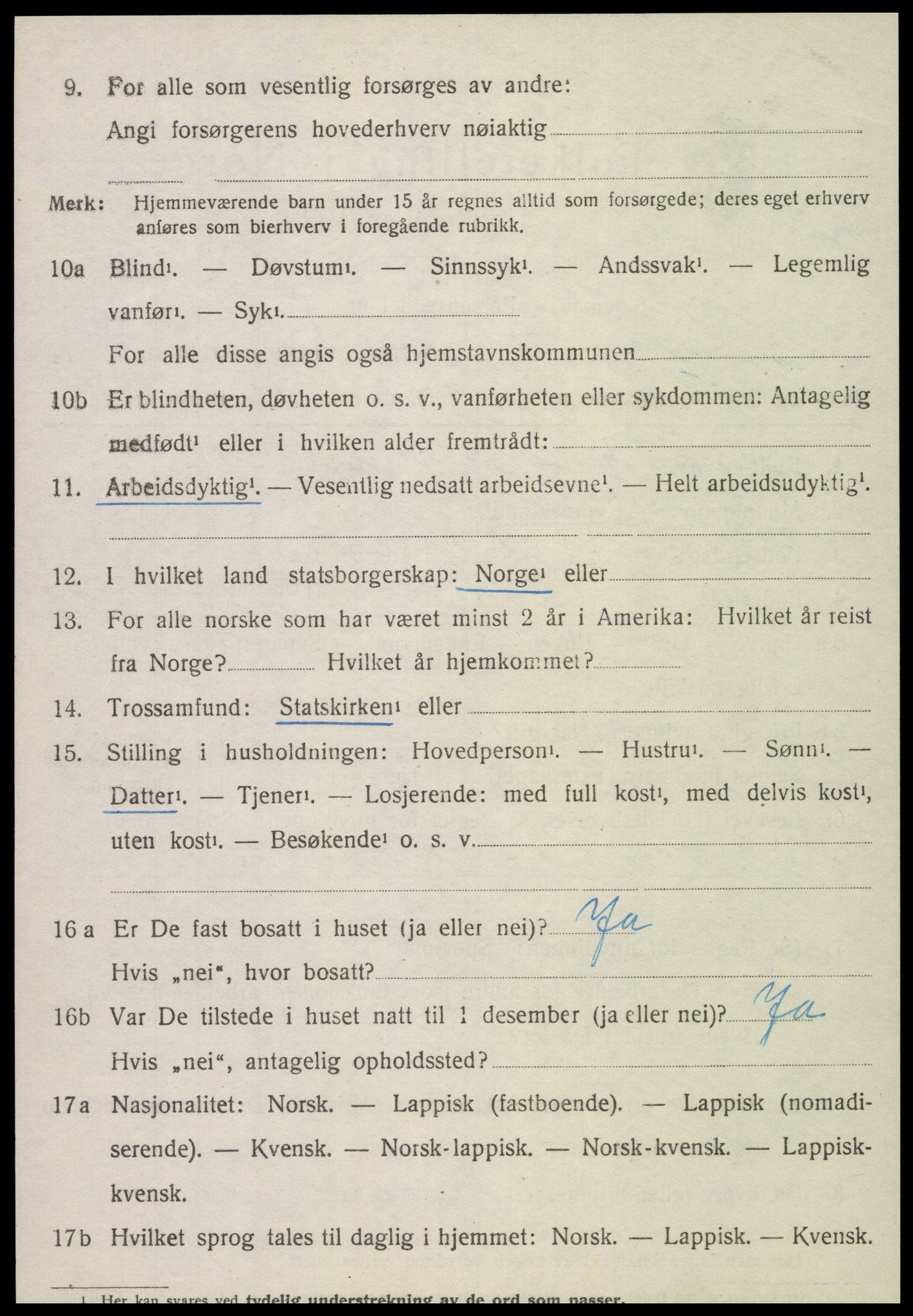 SAT, 1920 census for Kvam, 1920, p. 2320