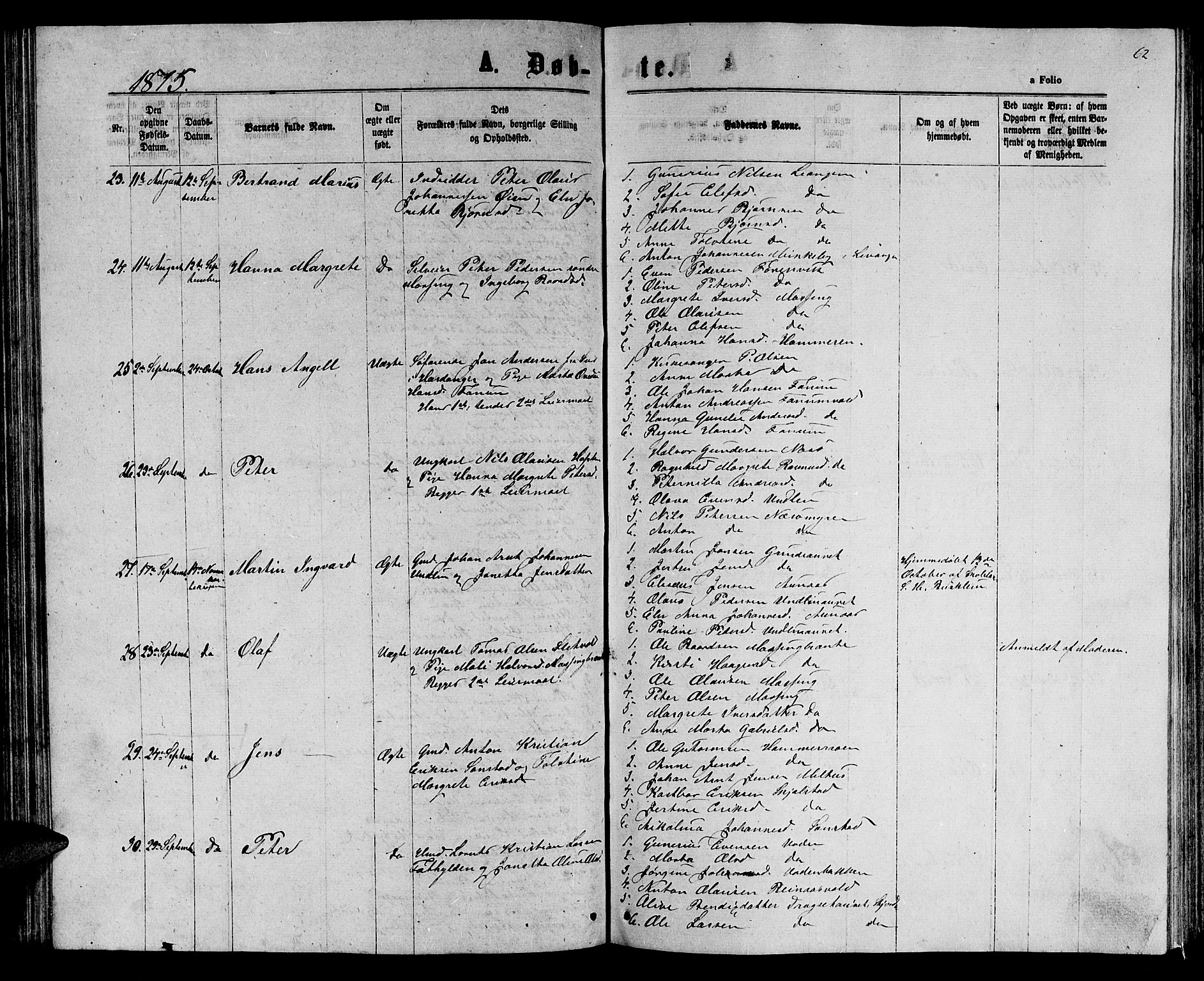 Ministerialprotokoller, klokkerbøker og fødselsregistre - Nord-Trøndelag, AV/SAT-A-1458/714/L0133: Parish register (copy) no. 714C02, 1865-1877, p. 62