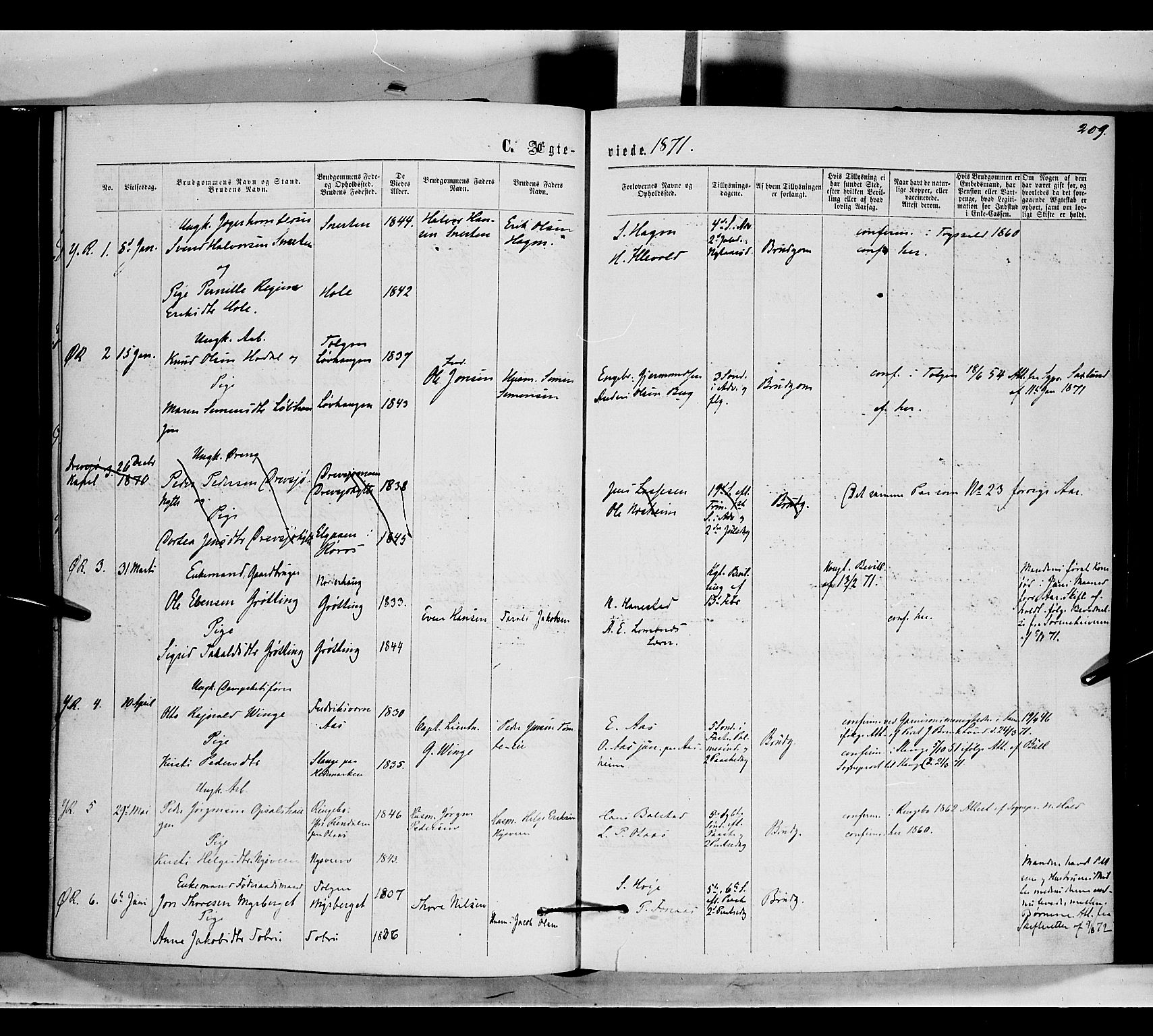 Rendalen prestekontor, SAH/PREST-054/H/Ha/Haa/L0006: Parish register (official) no. 6, 1867-1877, p. 209