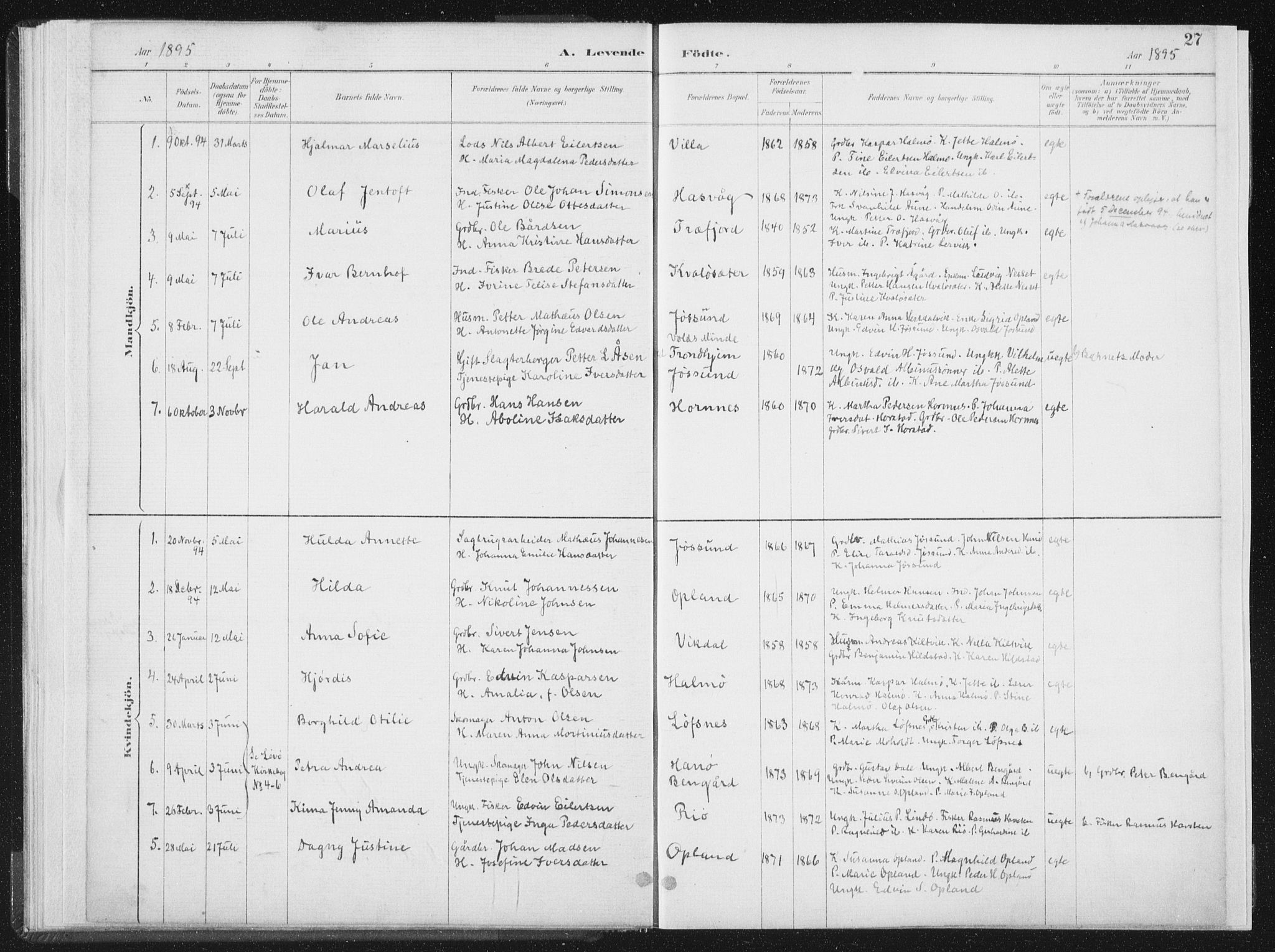 Ministerialprotokoller, klokkerbøker og fødselsregistre - Nord-Trøndelag, SAT/A-1458/771/L0597: Parish register (official) no. 771A04, 1885-1910, p. 27