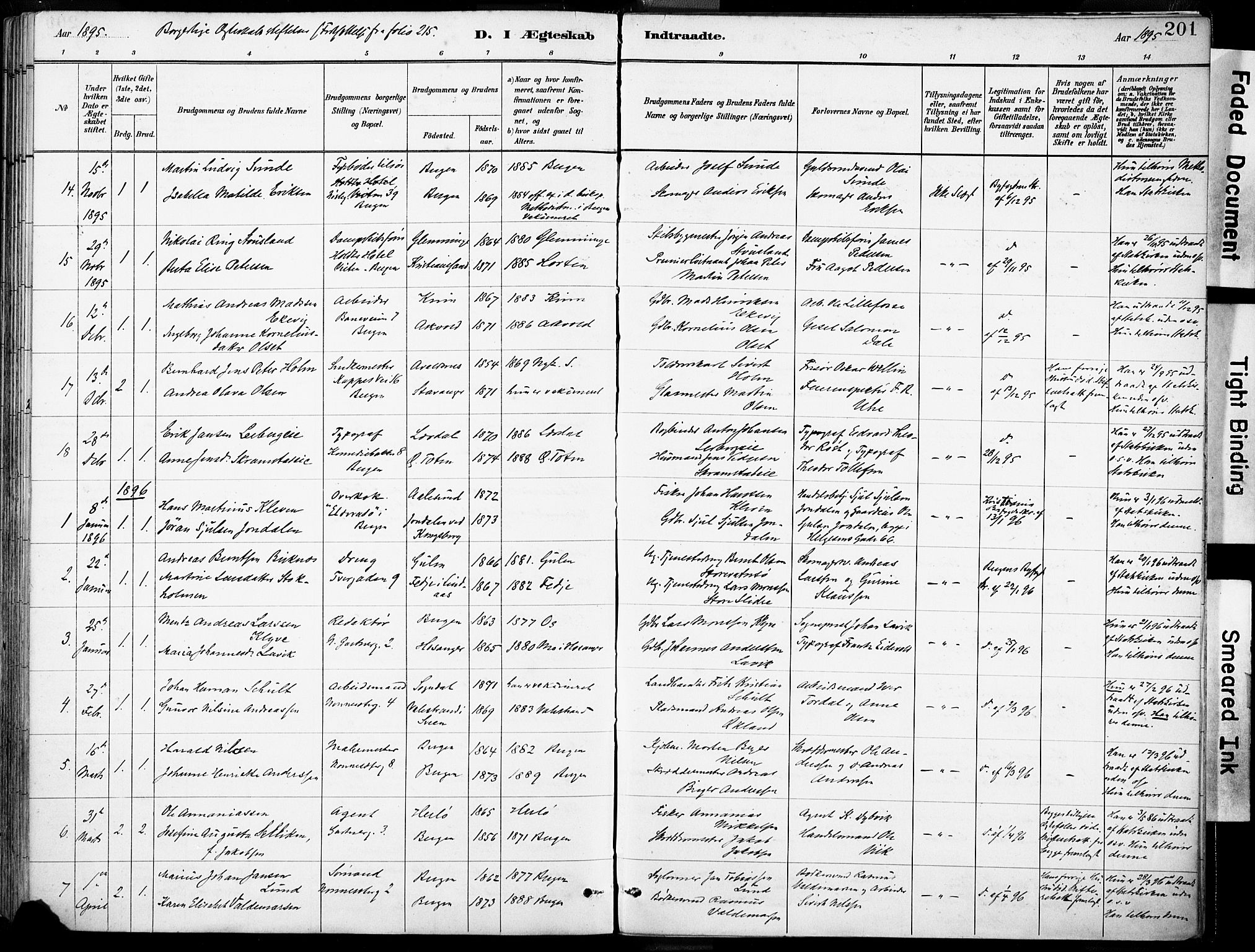 Domkirken sokneprestembete, AV/SAB-A-74801/H/Haa/L0037: Parish register (official) no. D 4, 1880-1907, p. 201