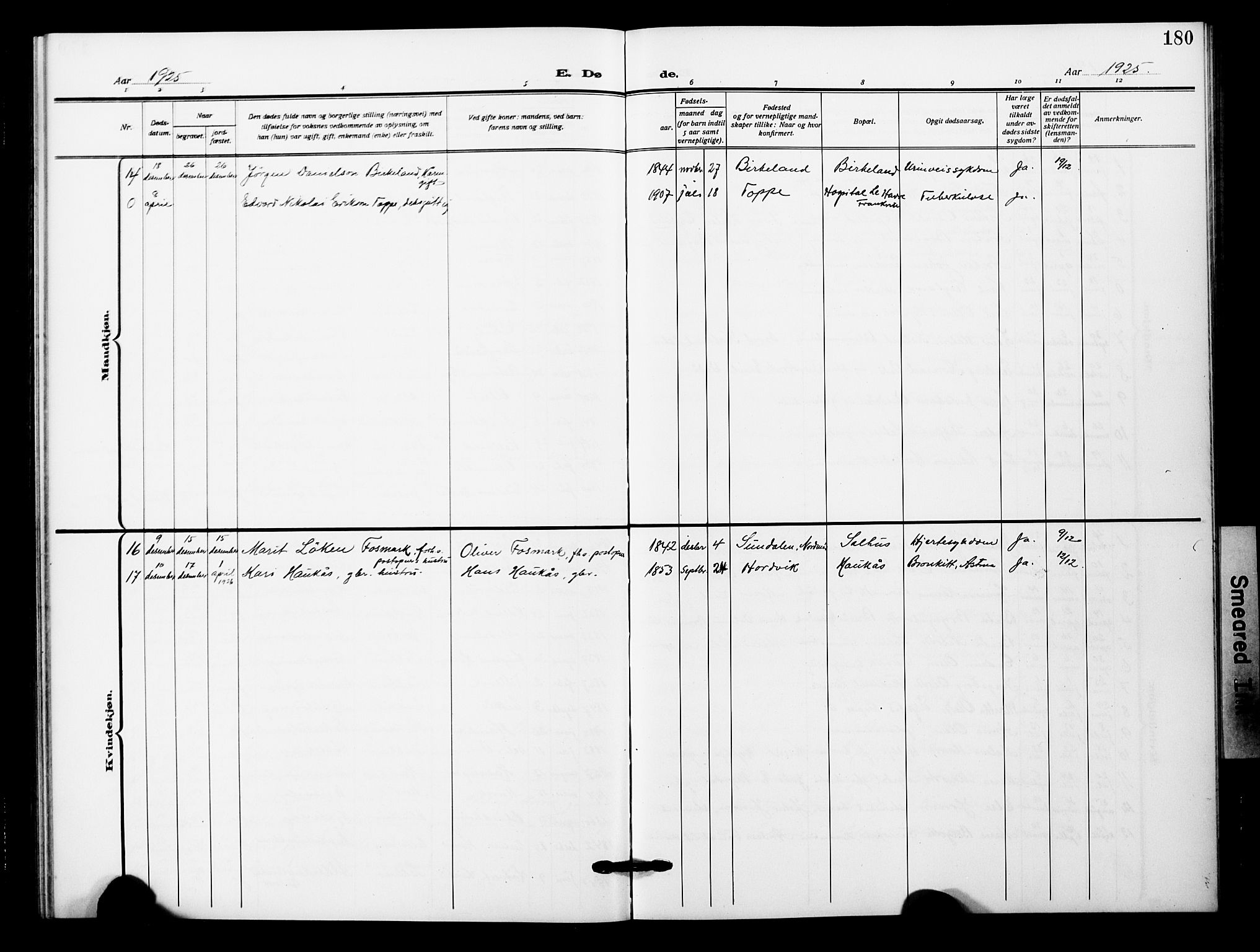 Åsane sokneprestembete, AV/SAB-A-79401/H/Hab: Parish register (copy) no. A 4, 1915-1927, p. 180